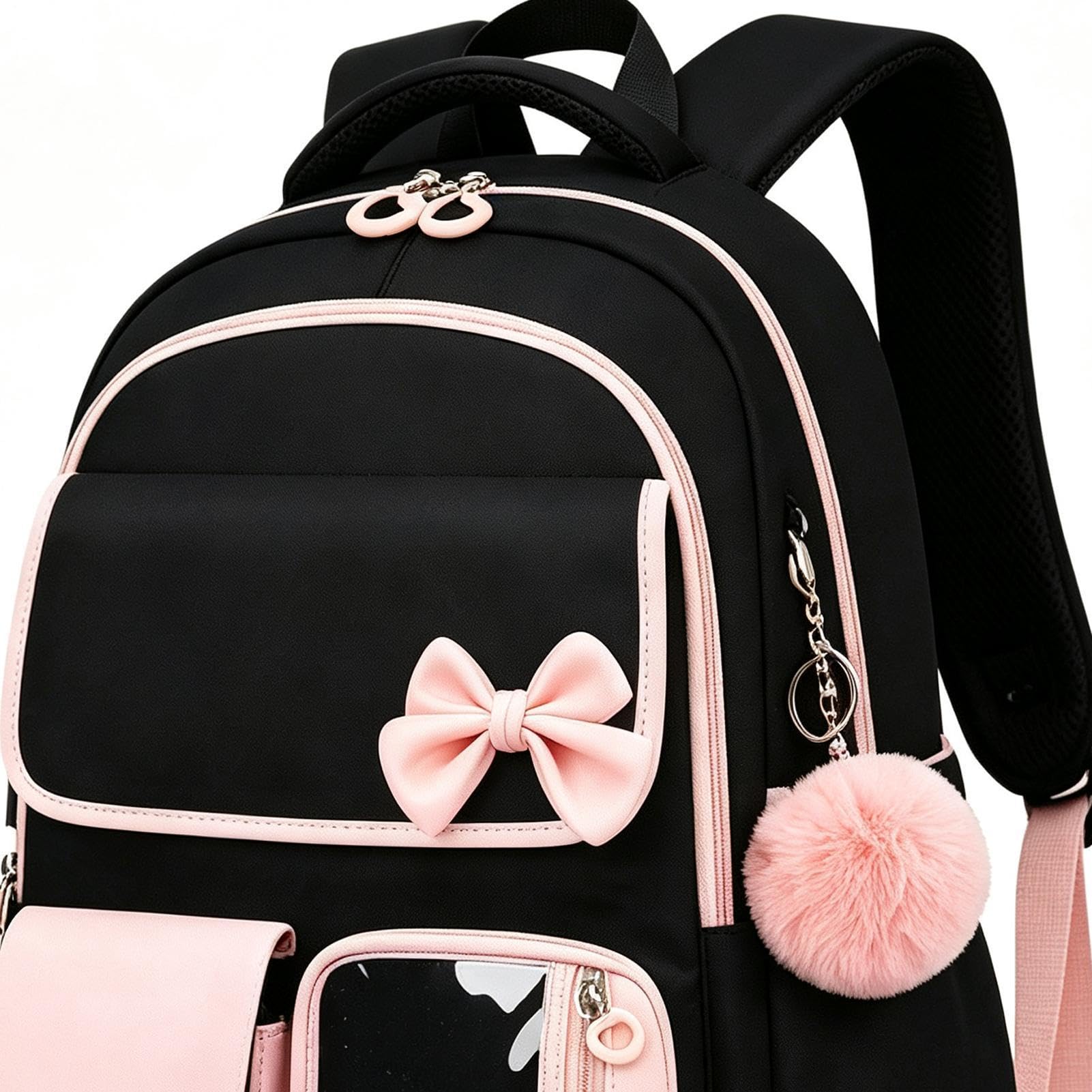 Generico Zaino Da Bambina Con Portapranzo 3 Pezzi con Fiocchi e Astuccio | Zaino Scolastico Bambini Divertente E Per Studentesse Pendolari Viaggio Portafoglio Abbigliamento E Libri Di