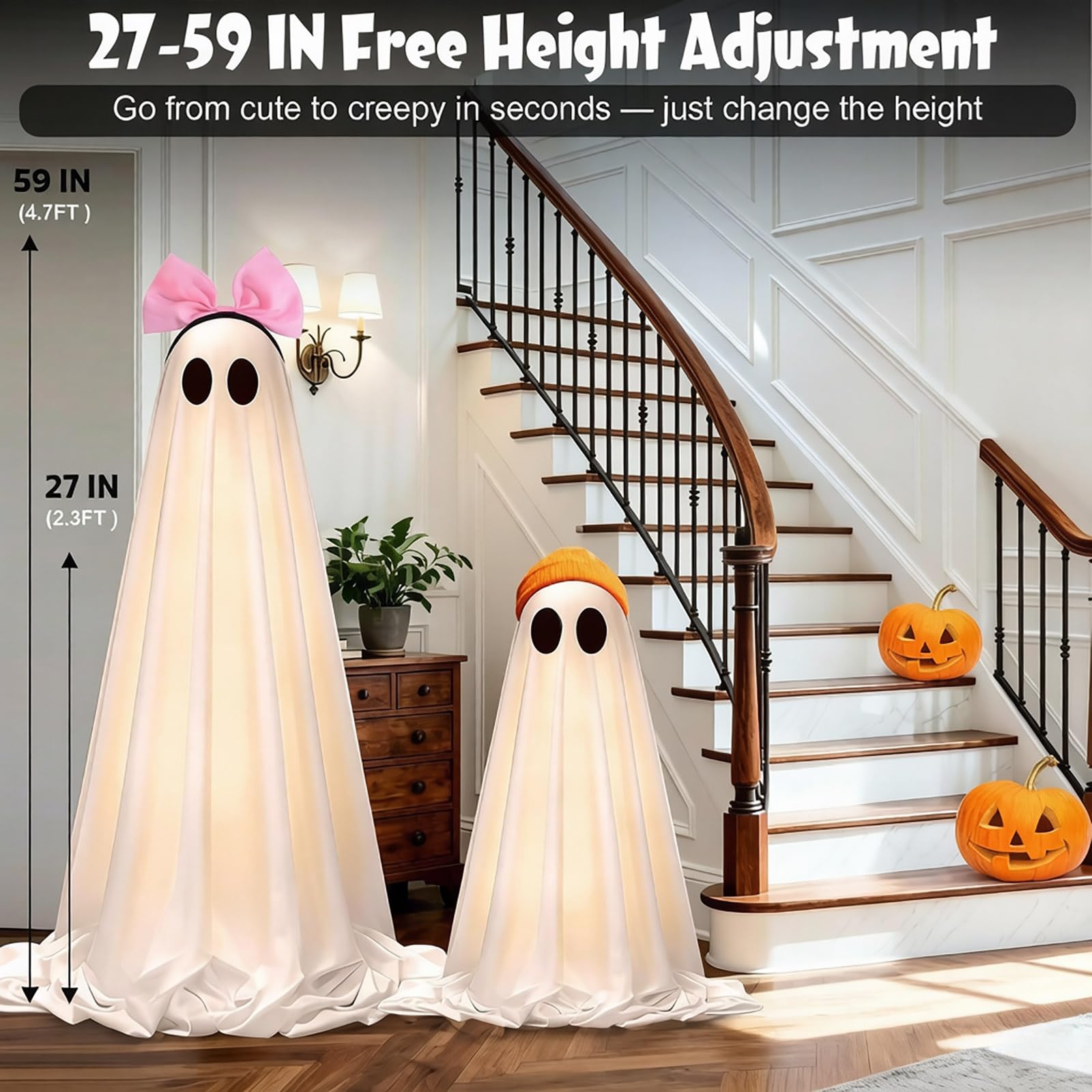 Dekoracje halloweenowe na zewnątrz i wewnątrz, 2 sztuki, świecące urocze dekoracje, DIY, stojący zestaw dekoracyjny z małymi, na podwórka, do ogrodu, na werandę i imprezę, rzeźby ogrodowe (białe