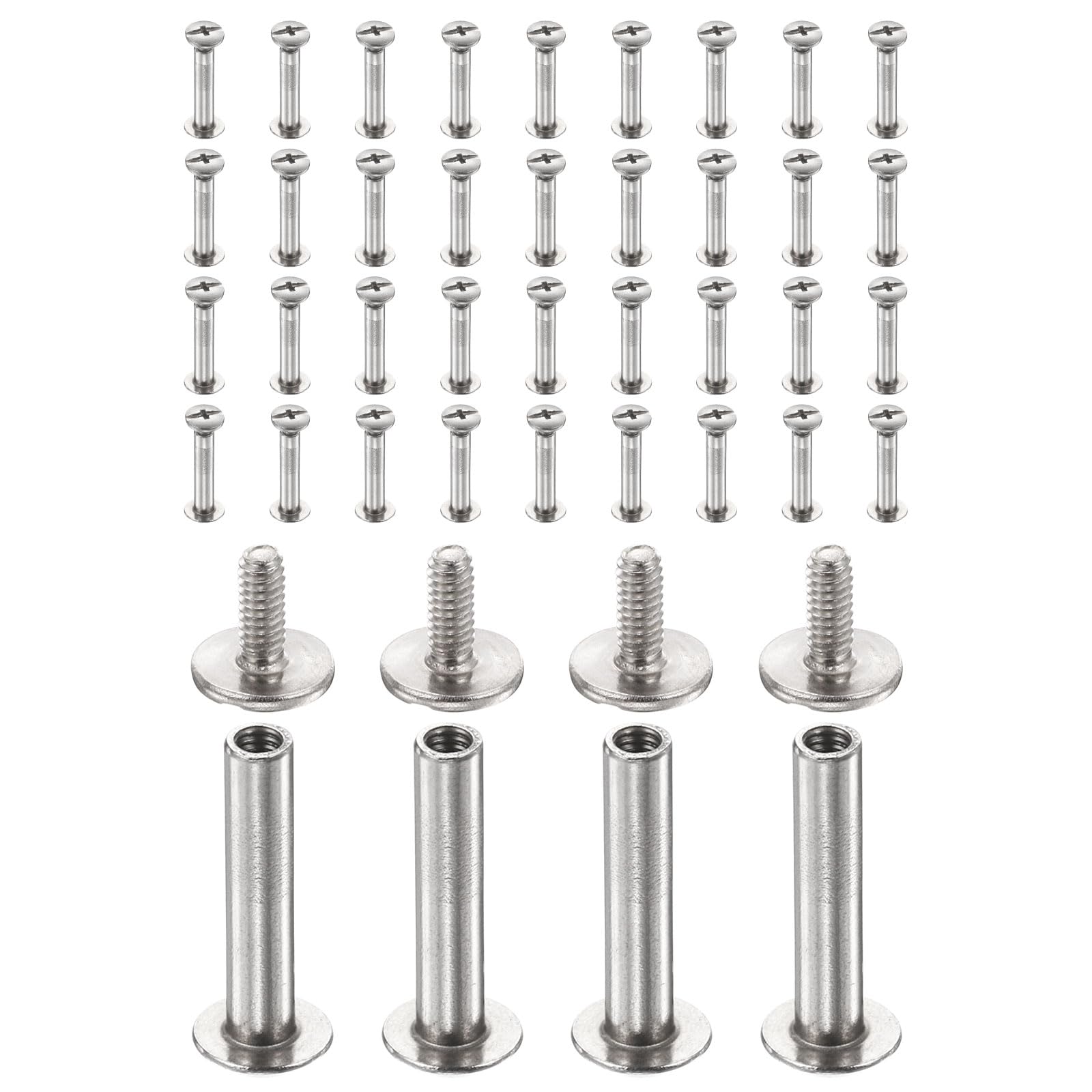 sourcing map 40set Chicago Screw M2x14mm 5mm Length Metal Phillips Nail Rivet Stud Bolts Rivets Binding Post Screw for DIY Leather Belt Bag Craft Bookbinding, Silver