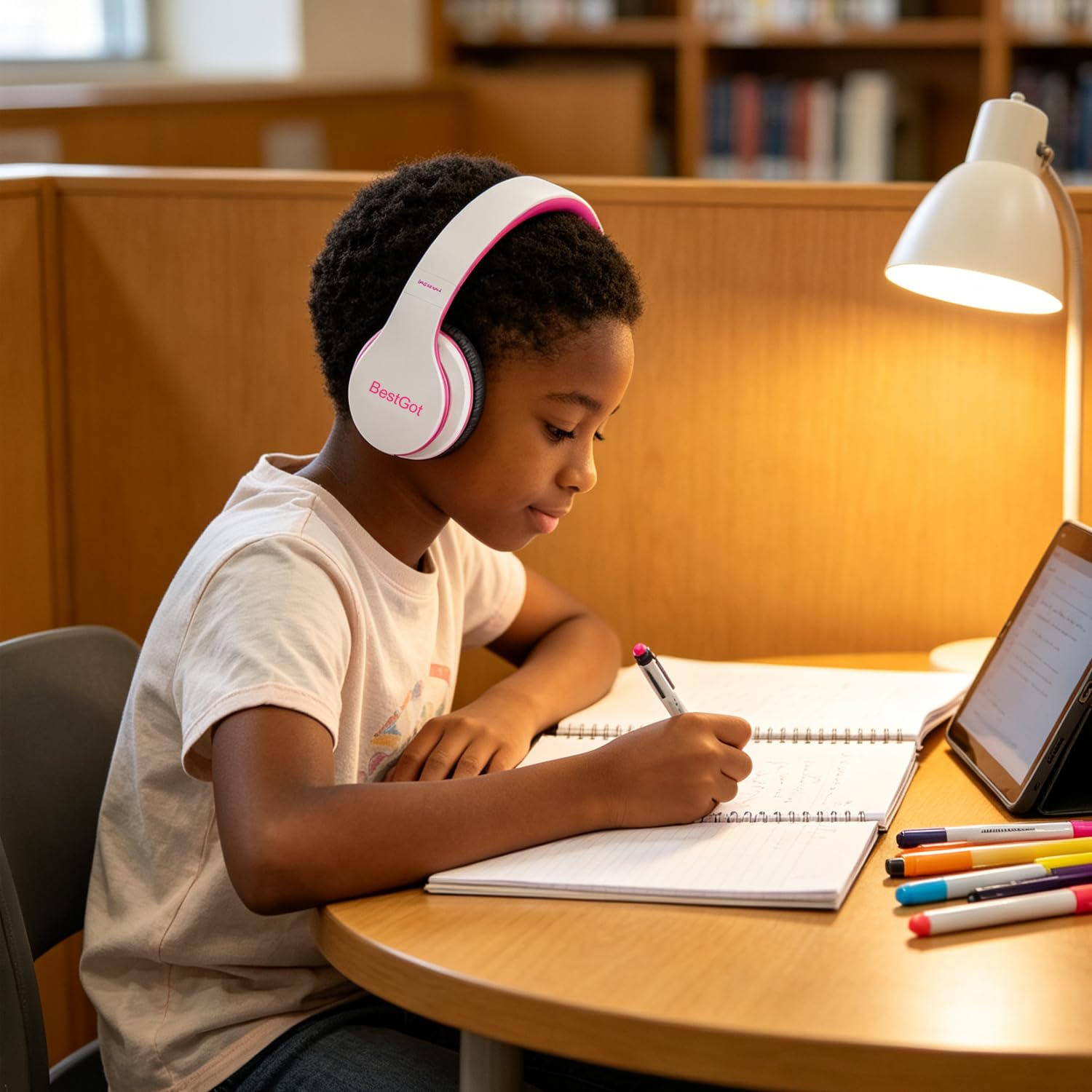 BT6002 - Auriculares inalámbricos Bluetooth para niños, volumen limitado, 85/110 dB, para escuela, plegables, para 60 horas, PC, teléfono, tabletas, TV (blanco/rosa)