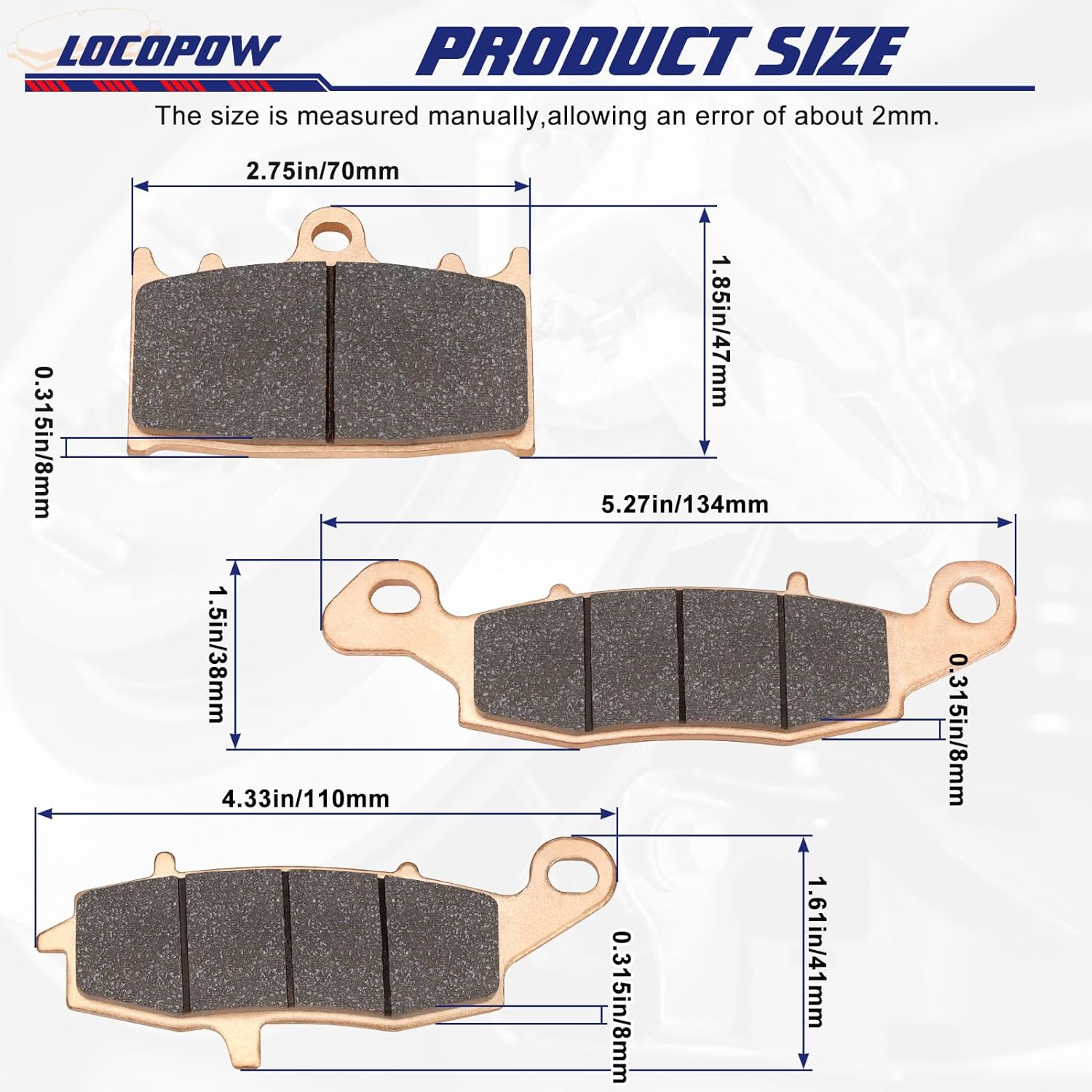 LOCOPOW Vulcan 1700 Sintered Brake Pads Front&Rear for Kawasaki Vulcan 1700 Vaquero Voyager Nomad ABS 2009-2023 Vulcan 2000 Classic 2005-2010 vn1700 vn2000