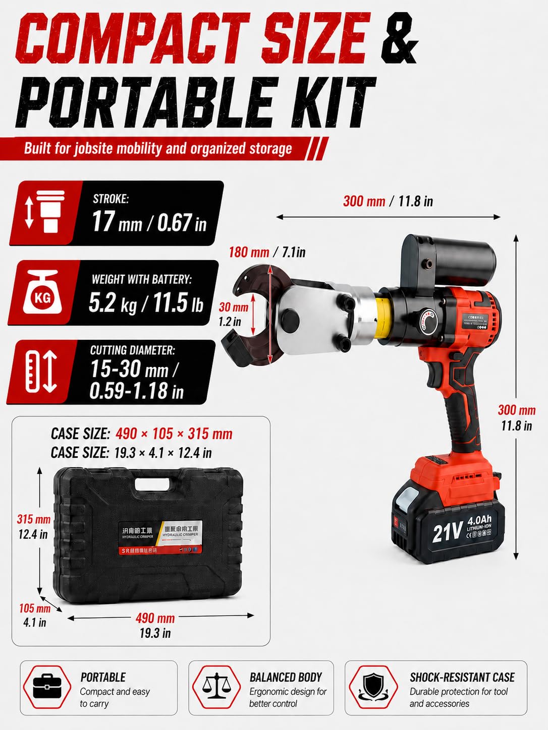 Hydrauliczna Zaciskarka do Końcówek Kablowych, 7 Ton CutterOnlyKit
