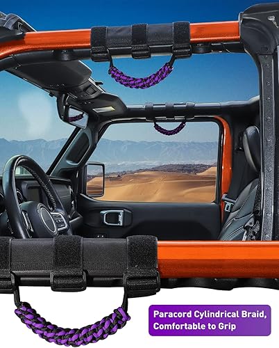 Miniatura 2 de Savadicar 2 asas de agarre de barra antivuelco, mango de agarre de tejido circular compatible con Jeep Wrangler CJ YJ TJ JK JKU JL JLU y Gladiator