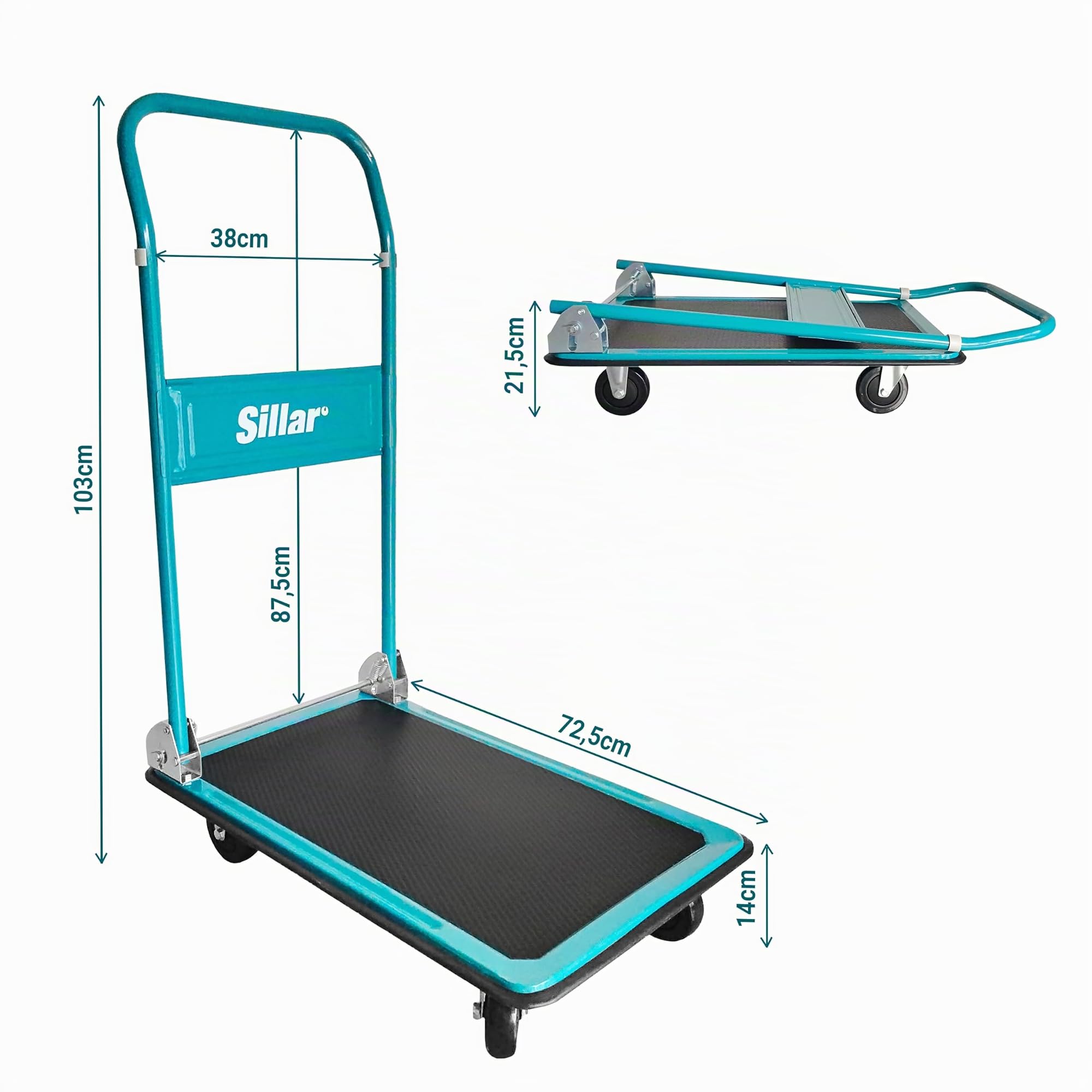 Sillar Carrello da trasporto pieghevole, portata fino a 150 kg, maniglia sollevata di 20 cm, rivestimento in PVC con maggiore presa del carico