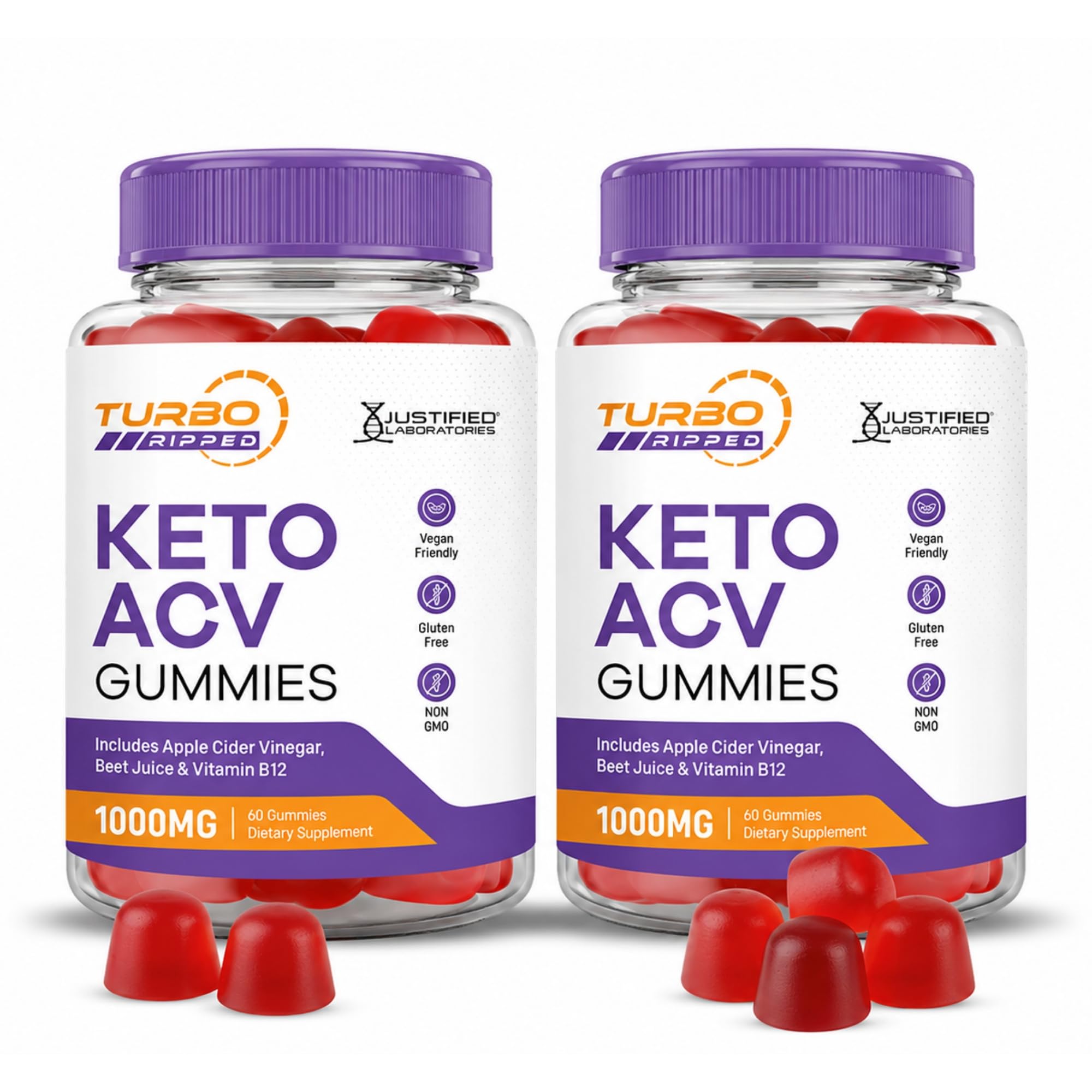 Justified Laboratories Turbo Ripped Keto ACV Gummies (1000 mg) 60 Count (Pack of 2)