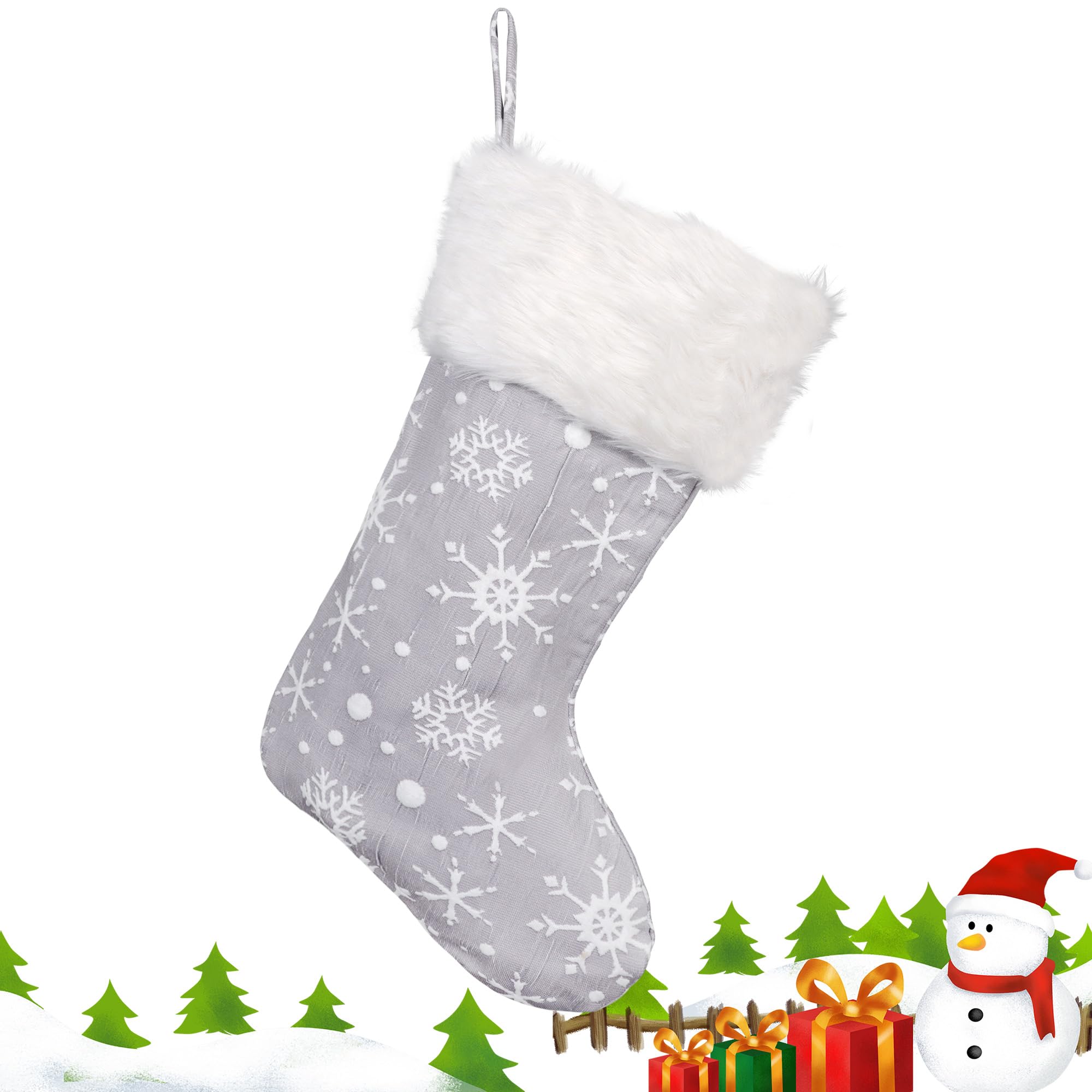 Creaher Grey Christmas Stockings, Large Xmas Personalised Stockings, Snowflake Pattern Christmas Stocking For Mantel Christmas Tree Gift Box Decoration