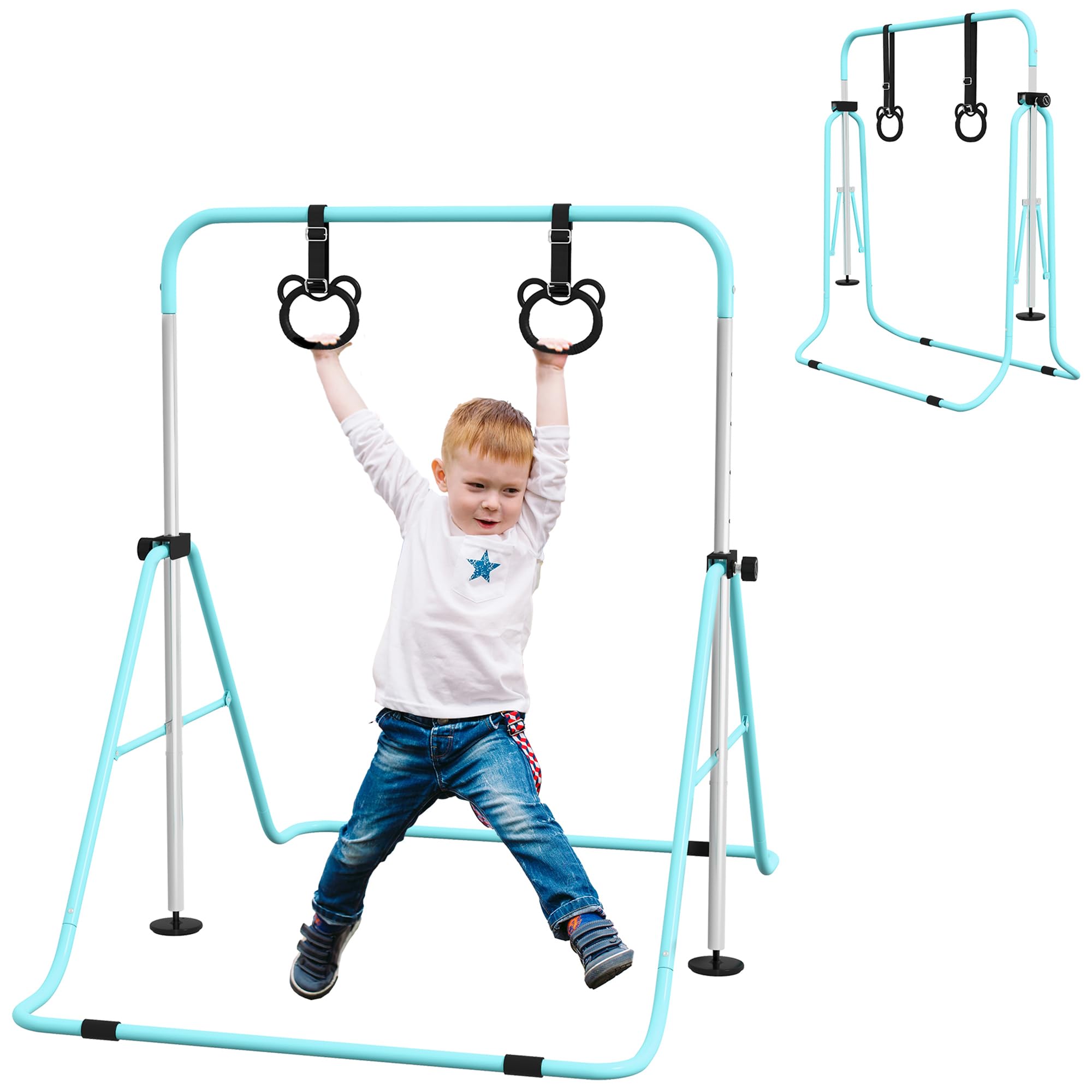 Homcom Adjustable Height Foldable Kids Gymnastics Bar, Green
