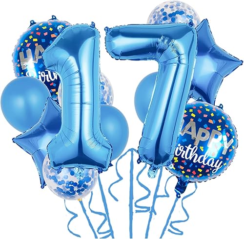 Globos, 11 globos de aluminio para niños de 17 años para suministros de fiesta de cumpleaños de 17 años, globos de confeti, globos de fiesta de