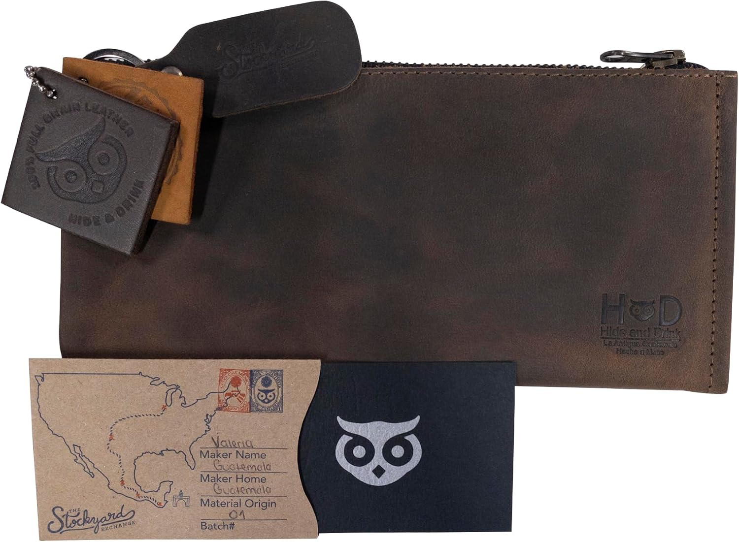 Hide & Drink, Rectangular Wallet with Inner Card Slots, Zippered Bag, Rustic Card Holder, Travel Accessory, Full Grain Leather, Handmade, Bourbon Brown - Image 6