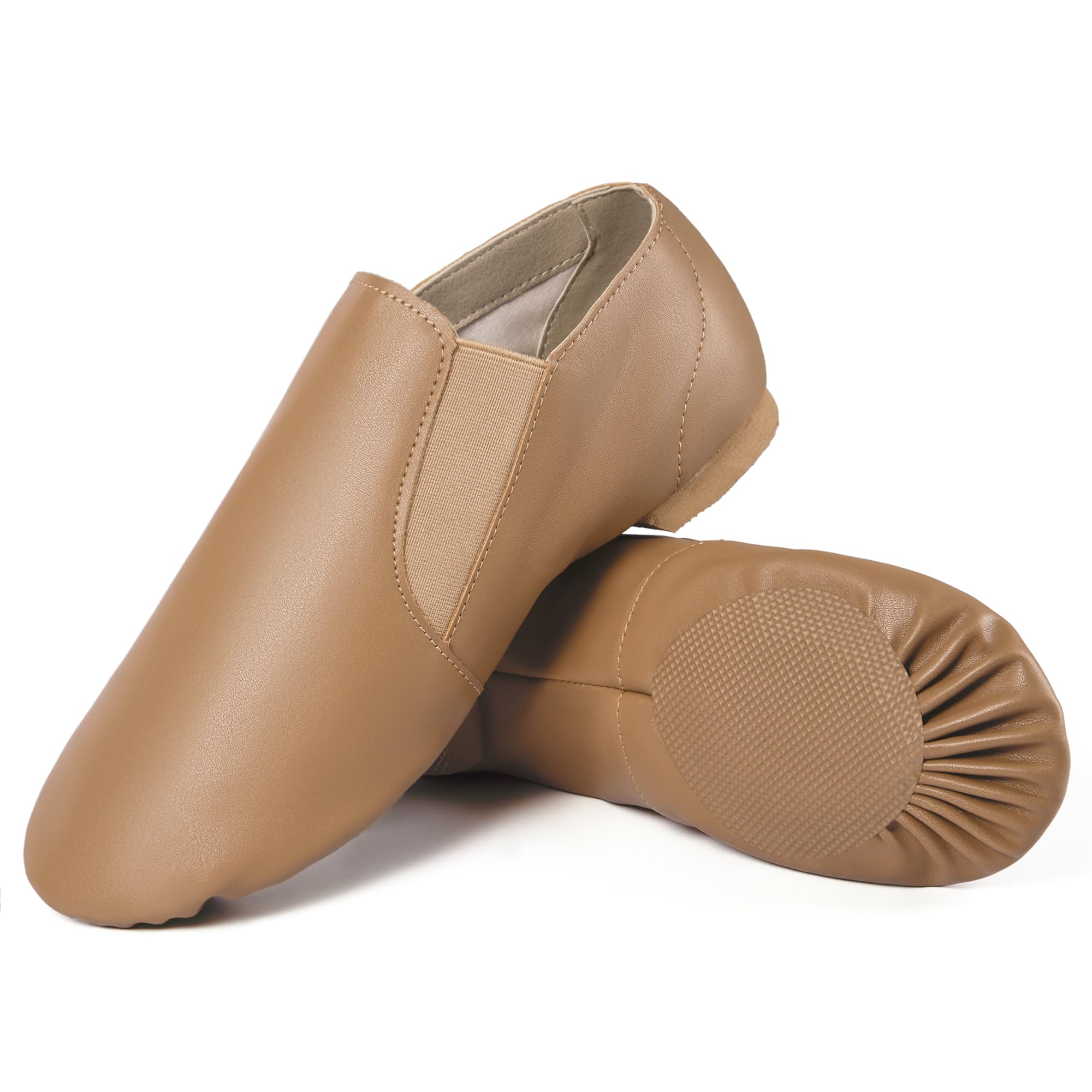 Unisex PU Leather Upper Slip-on Jazz Shoe with Elastics for Women and Men's Dance Shoes