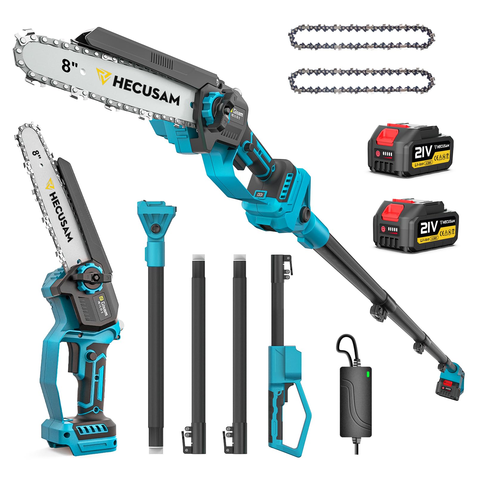 2-in-1 Cordless 8 Inch Pole Saw for Tree Trimming, 4.2M Extended Reach Electric Pole Saw with 180° Adjustable Head, Brushless Motor, 2×4.0Ah High-Capacity Batteries & Extra Chain