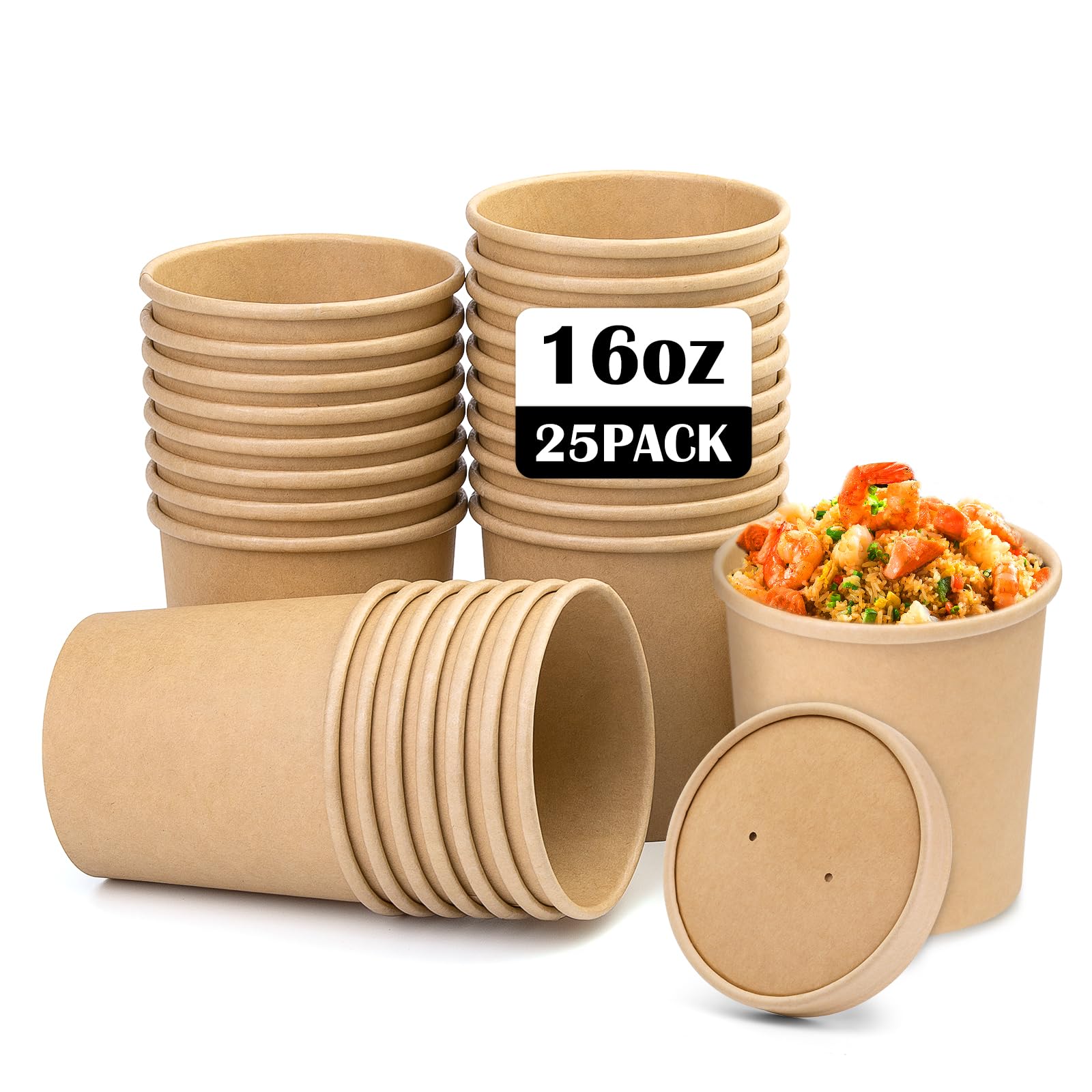 Lot de 25 gobelets à crème glacée avec couvercles - Parfaits pour la maison, les fêtes et le bureau - 450 ml