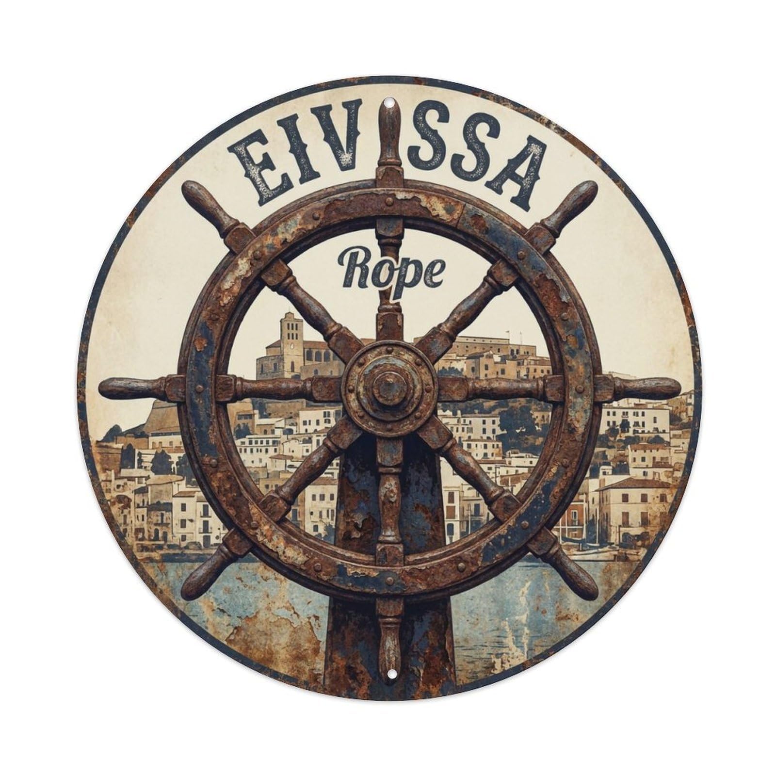 Vintage Travel Ibiza Spain Helm Metal Tin Sign