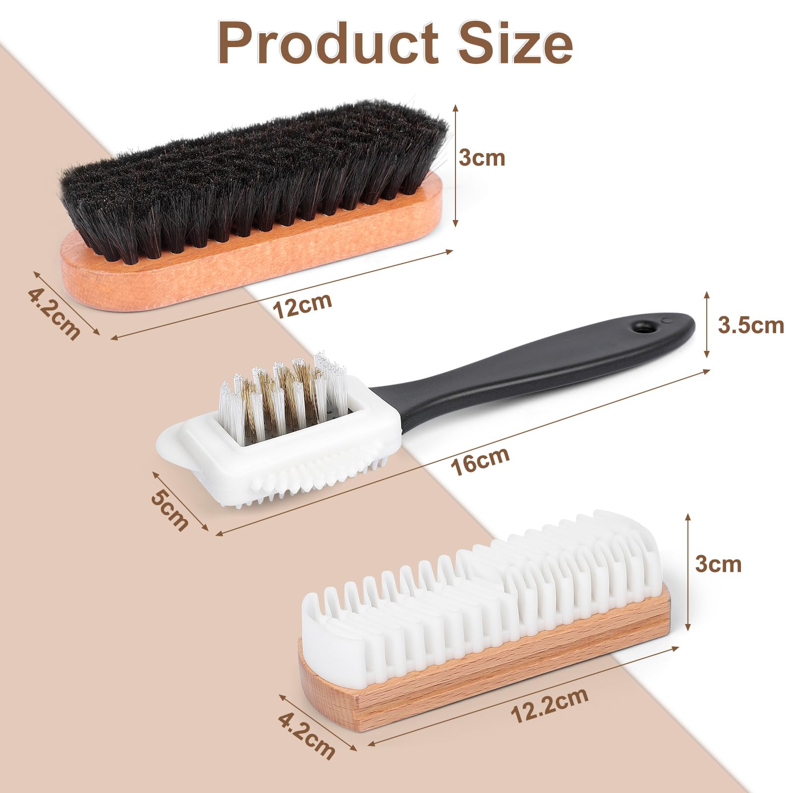 AiQInu Brosse à Chaussures en Daim 3 Pièces Brosse à Daim, Brosses à Chaussures, Brosses en CRIN de Cheval, Multi-usages pour Nubuck, Cuir de Vachette