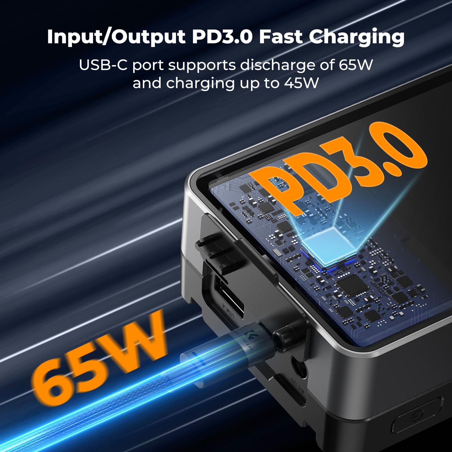Akumulator K&F CONCEPT 50 Wh Mini V-Port 3400 mAh, 65 W PD typu C, szybkie ładowanie z ekranem TFT, D-TAP, BP, typ A, interfejs DC, do monitora, aparatu, lampy fotograficznej, KF-V50