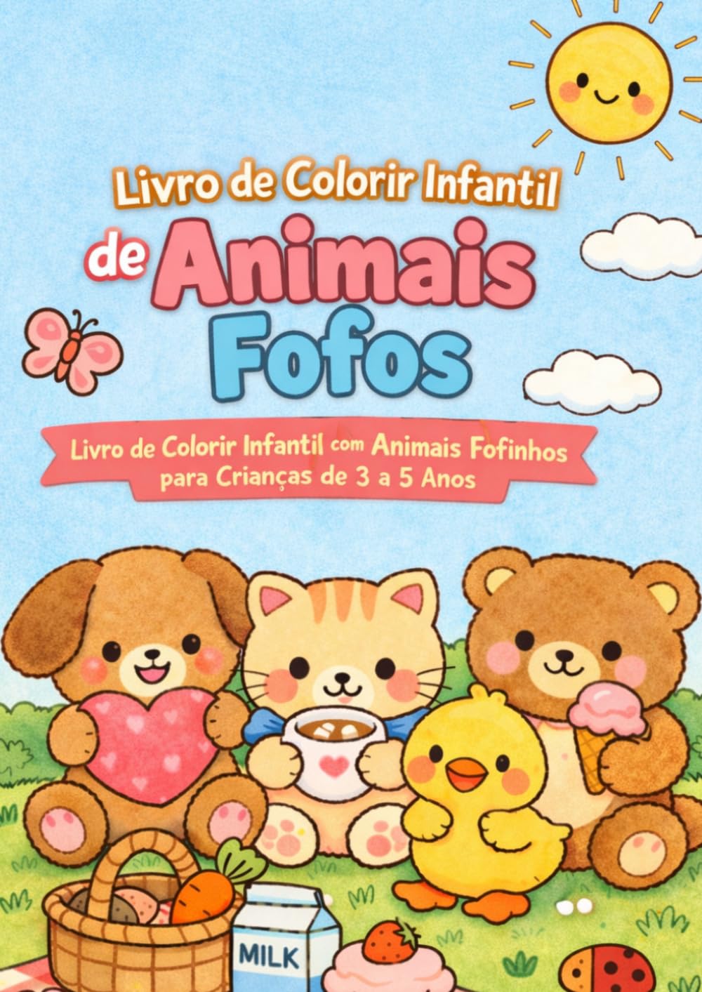 Animais Fofos para Colorir: Livro de Colorir Infantil com Animais Fofinhos para Crianças de 3 a 5 Anos