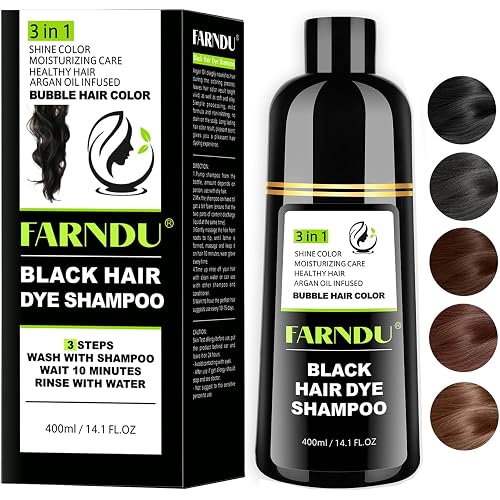 Black Hair Dye Shampoo for Women & Men, Gray Hair Coverage Herbal Natural 3 in 1 Hair Color Shampoo, Champu para canas