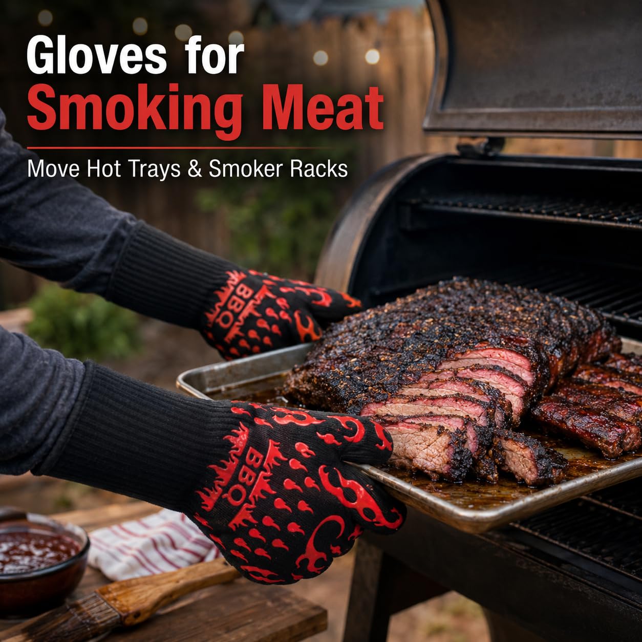 2 paia di guanti da barbecue resistenti al calore fino a 800 °C, guanti da griglia per affumicare carne, guanti da cucina in silicone antiscivolo con polsino lungo, guanti da forno per barbecue