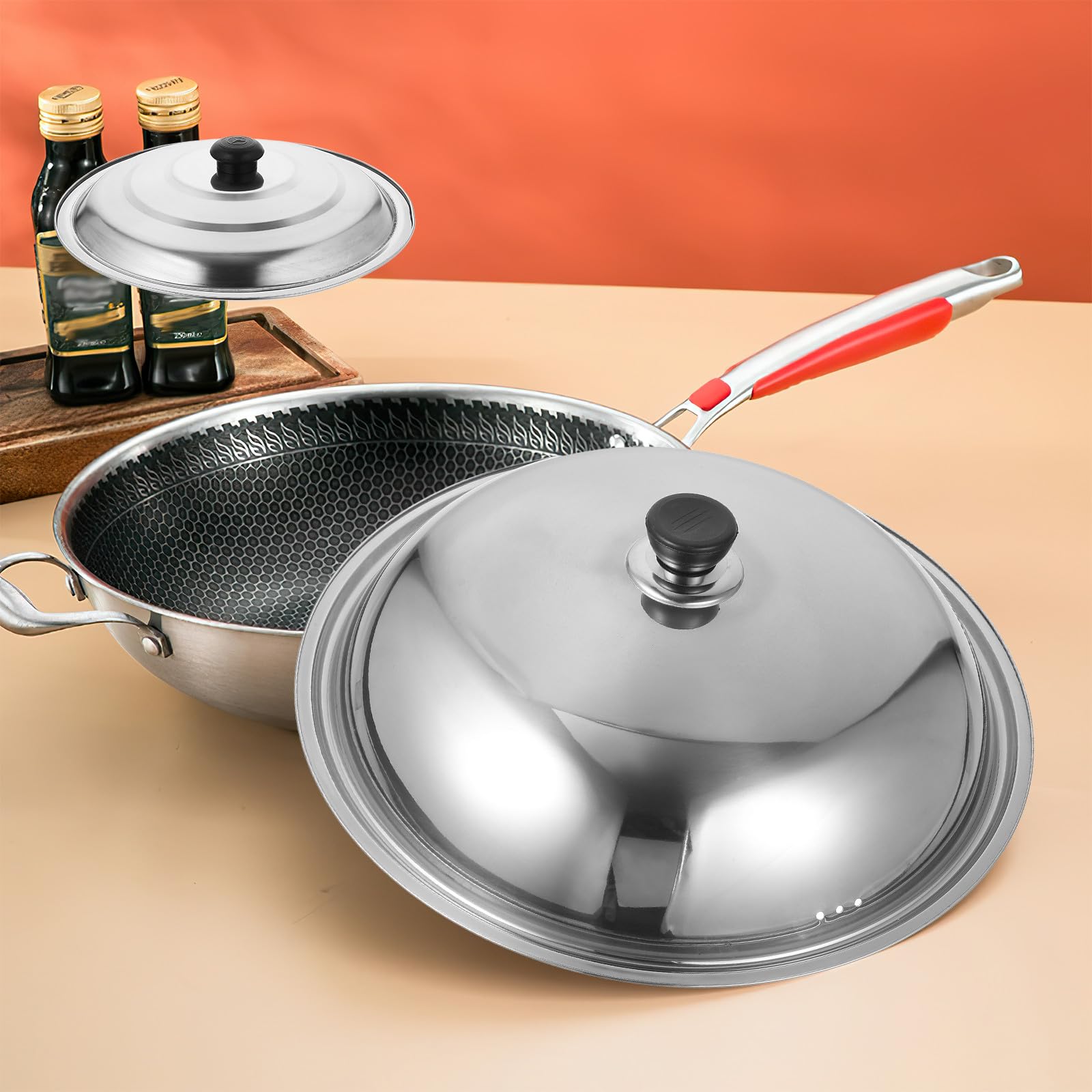 POPETPOP Coperchi per Pentole in Acciaio Inox 36cm e 38cm Set 2 Pezzi, Coperchio di Padella in Metallo Resistente al Calore Lavabile in Lavastoviglie, Accessorio Cucina per Stili multipli