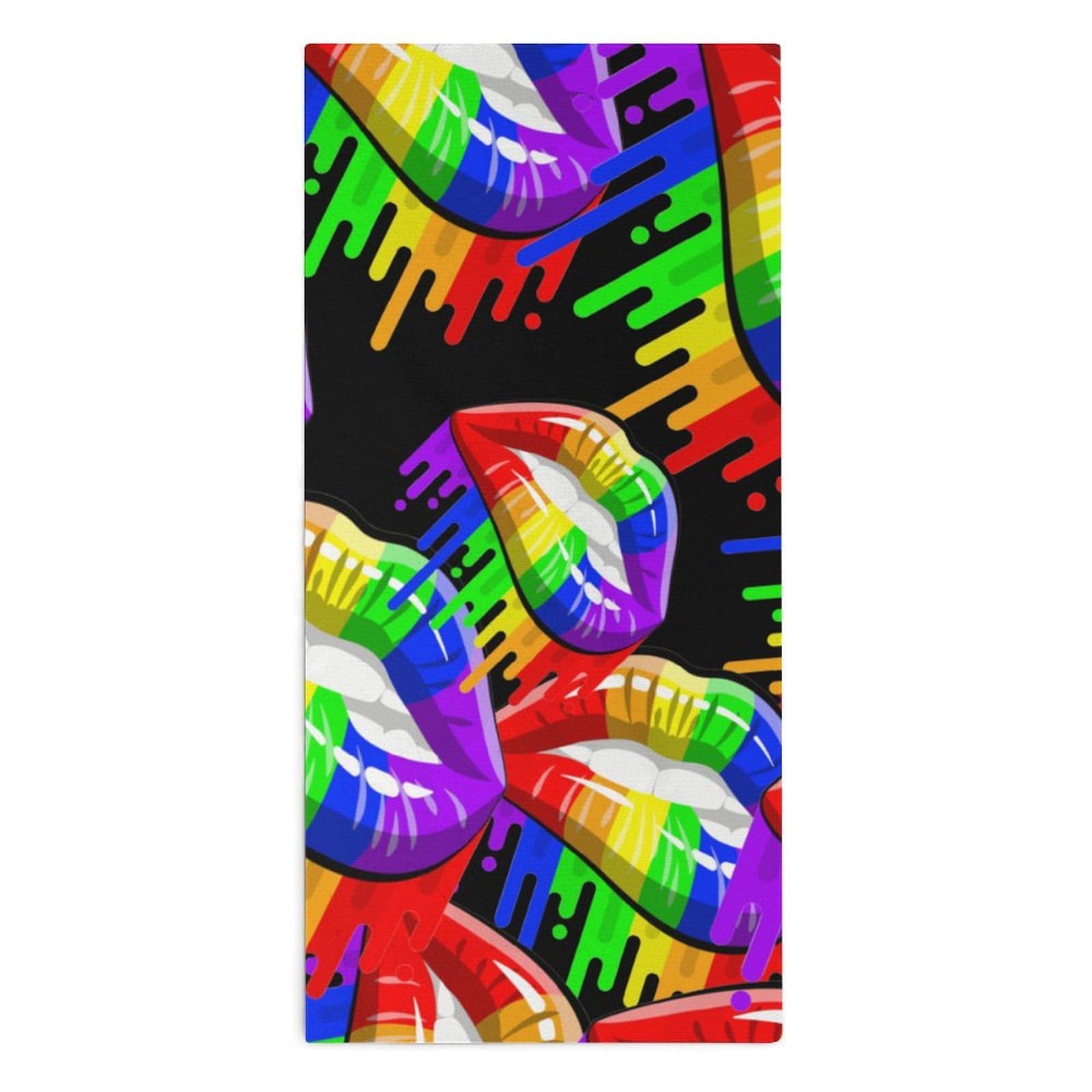 NCLQVJXZKHW LGBT Gay Prides-Rainbow Lips Hand Towels Soft Face Towel Gym Bathroom Travel Hotel 13"x28"