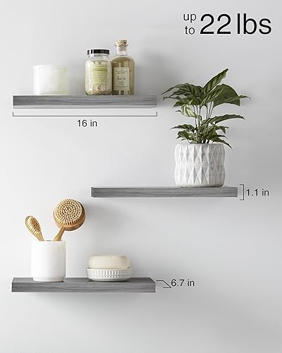 Miniatura 3 de BAYKA Estantes flotantes, estantes de madera rústica montados en la pared para baño, dormitorio, sala de estar, cocina, pequeño estante colgante
