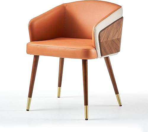 Miniatura 66 de ARTPLAN Uphoolsted - Silla de comedor moderna de mediados de siglo, piel sintética con nogal, silla con brazo acentuado, silla de estar con pies de