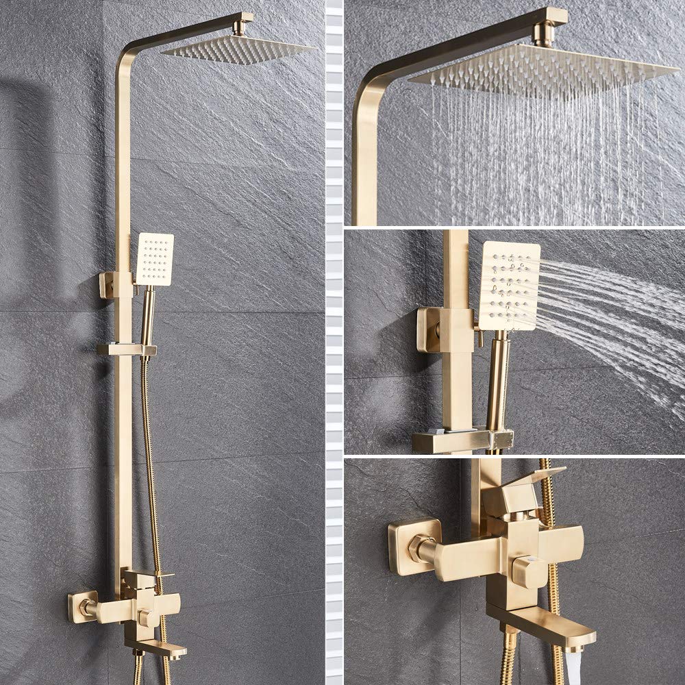 Bateria łazienkowa szczotkowana, złota, duża, deszczownica, bateria wannowa, montowana na ścianie, bateria prysznicowa, bateria natryskowa, zestaw prysznicowy, bateria mi,12 Inch Shower Set