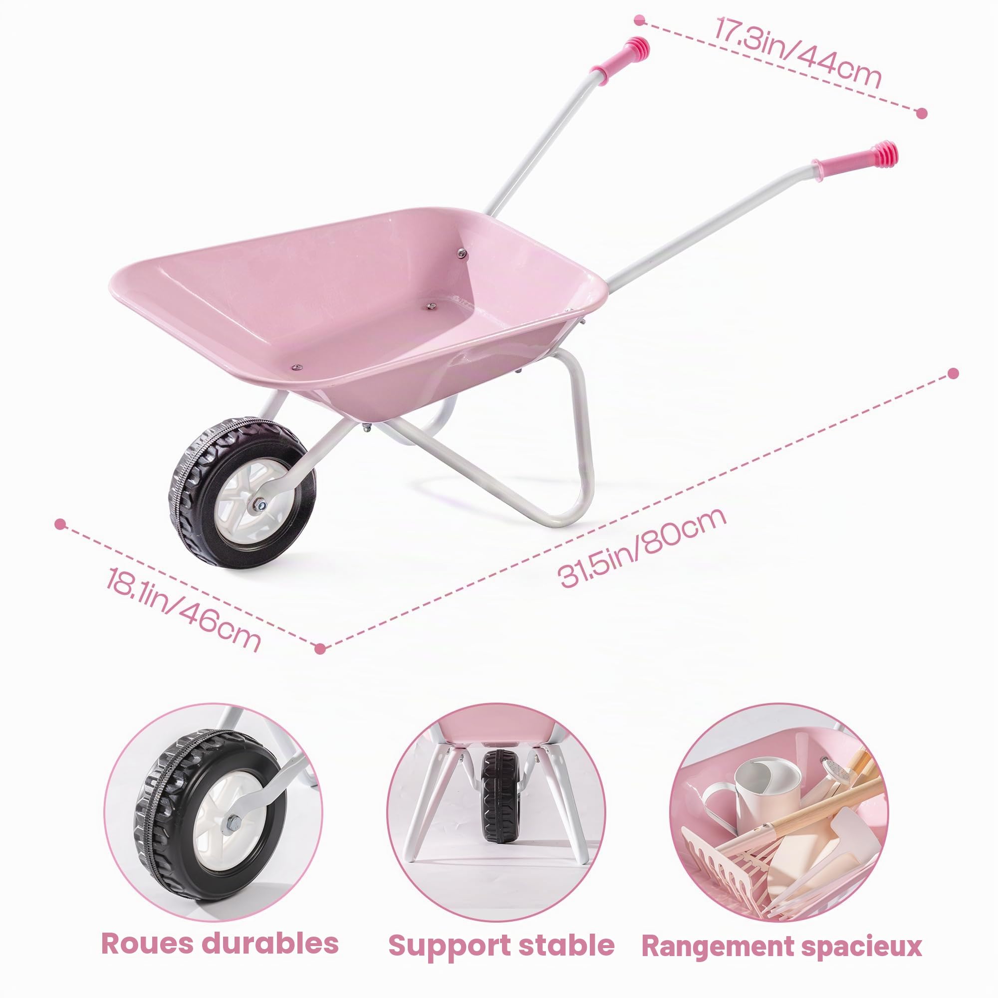 ROBOTIME Ensemble d'outils de jardin pour enfants en métal & outils de plantation, set de jardin grand format 5 pièces vert olive avec manche en bois de pin réglable, arrosoir, râteau, pelle, pour