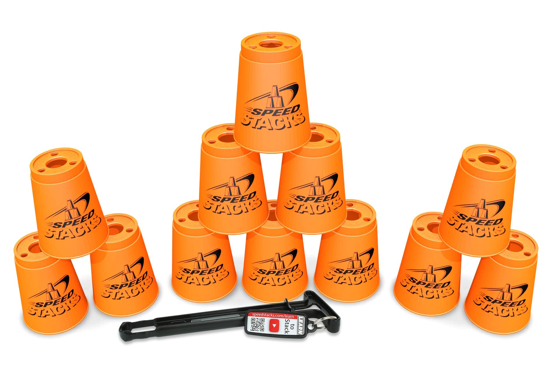 Official Sport Stacking Set- Neon Orange | 12 cups & Holding Stem | WSSA Approved