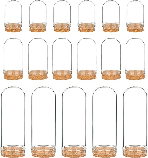 BENECREAT 24 Pack Glass Dome Cloche 3 Mixed Size Decorative Bell Jar with Cork Stoppers for Wedding, Party Favors, Arts and Small Projects
