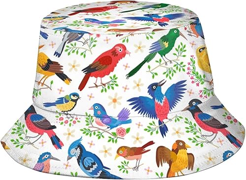 Sombrero de cubo con patrón de pájaros, para verano, viajes, playa, sol, protección UV, gorra de pescador, plegable, para hombres, mujeres,