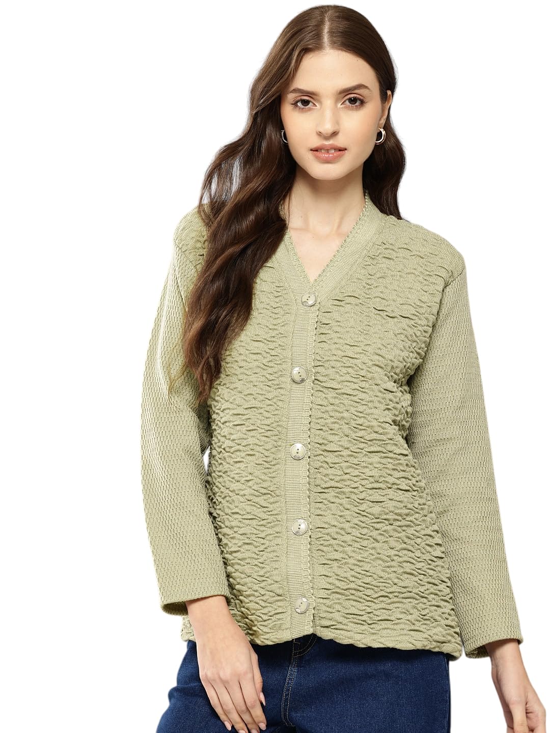 aarika Womens Casual Wear Olive Green Colour Solid Woolen Cardigan-picture-32