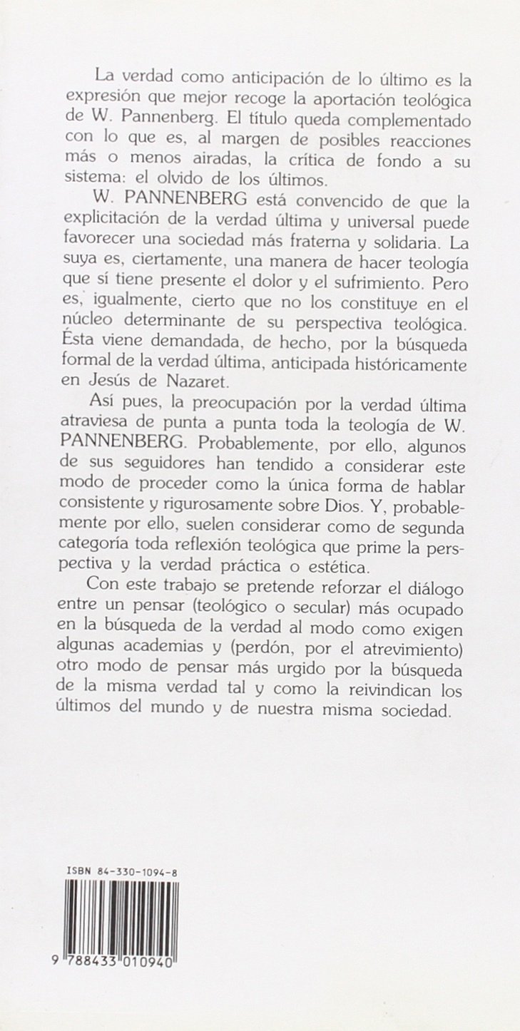 La verdad como anticipación y olvido. La teología fundamental de w.pannenberg (Institituto Diocesano de Teología y Pastoral)