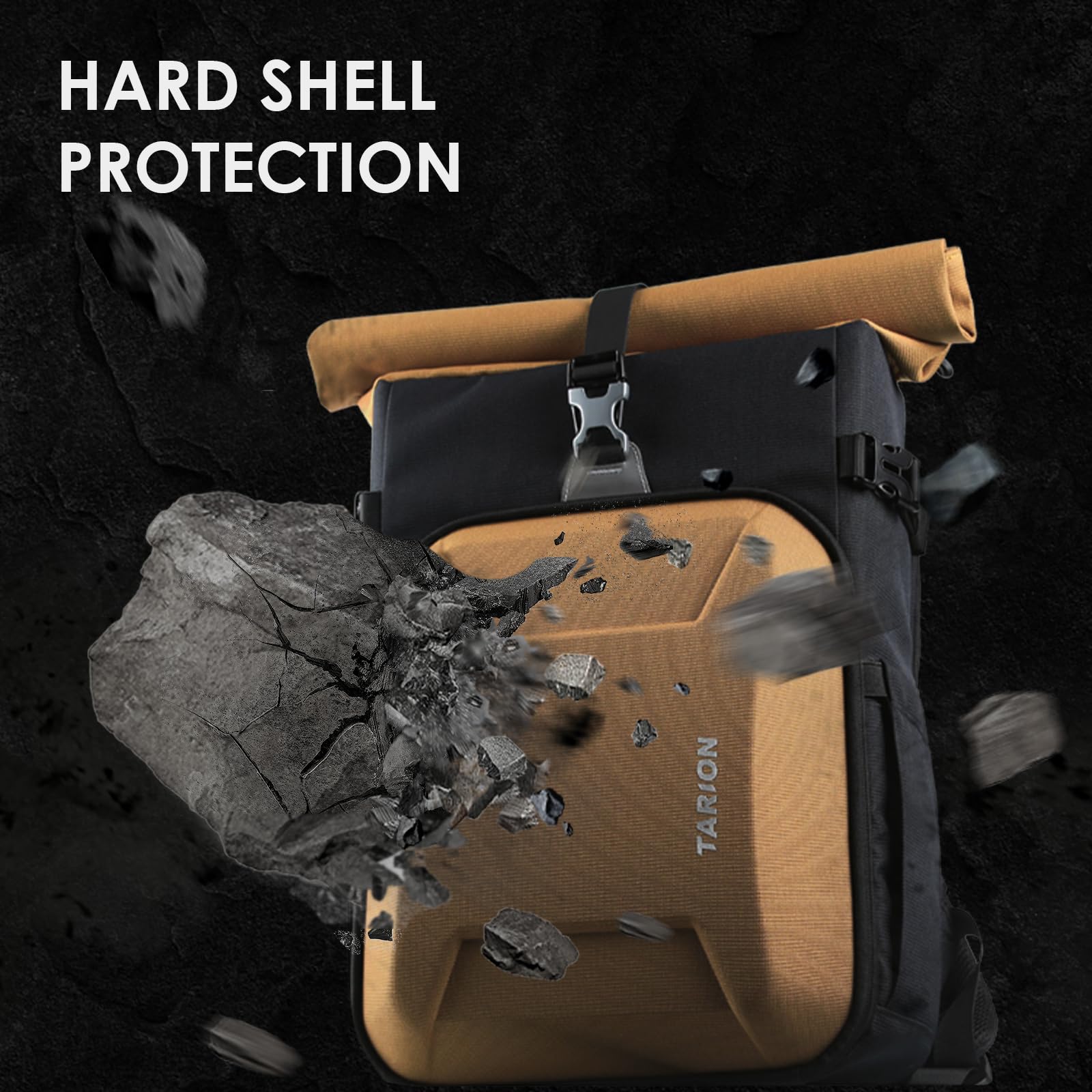 TARION Kamerarucksack Rolltop Fotorucksack mit Hartschale: Professionelle Kameratasche Spiegelreflex mit 16 Zoll Laptopfach für DSLR SLR Kameras Objektive Stativ(Gold)