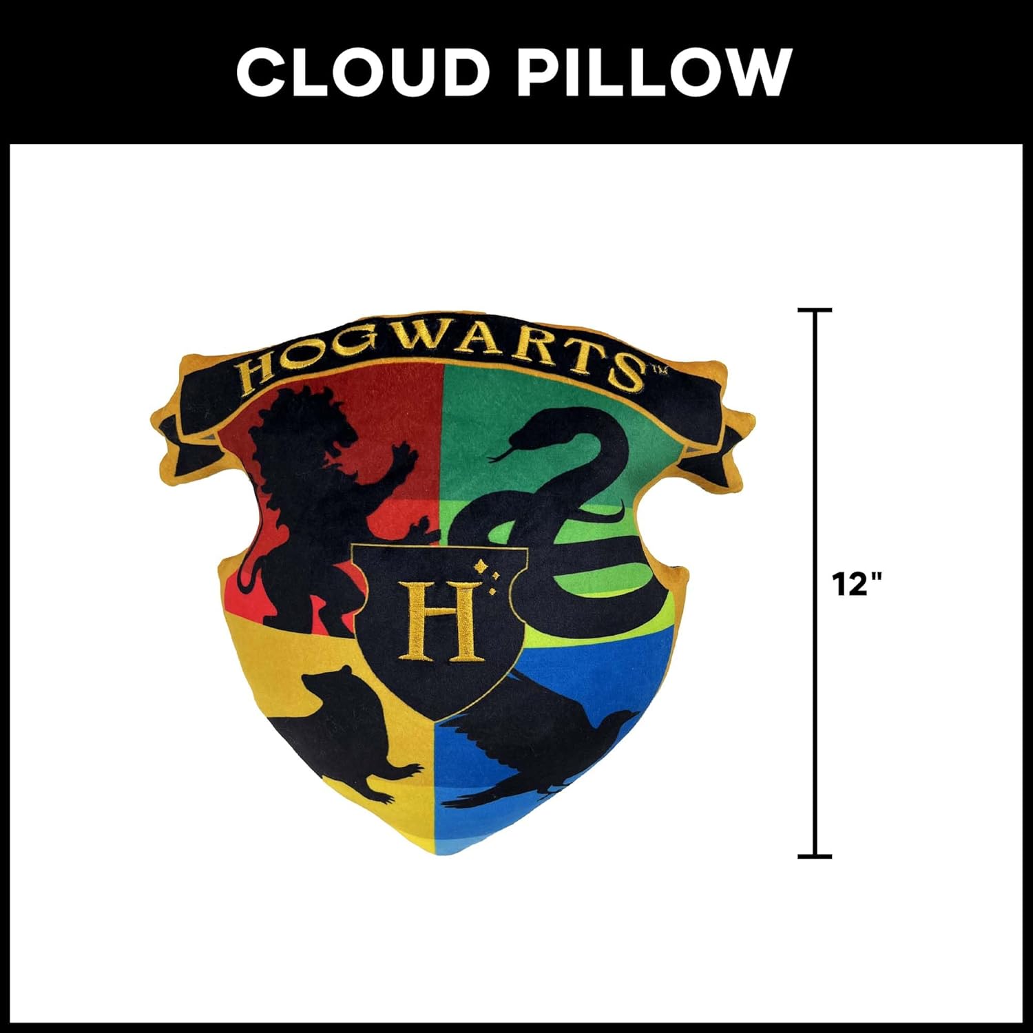 Northwest Harry Potter House Heraldry Cloud Pillow 12" – Wizard Plush Stuffed Toy, Kids & Adults Room Decor, Magical Gift for Harry Potter Fans