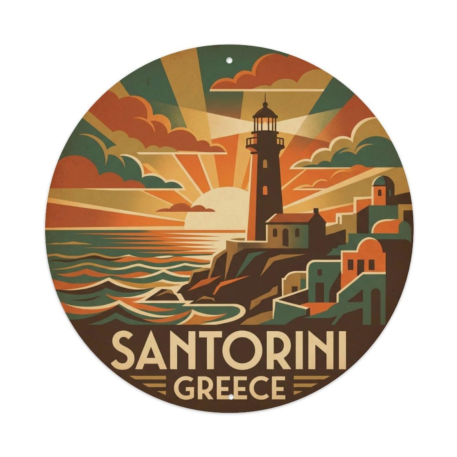 Lighthouse Santorini Greece Caldera Travel Cliffside Metal Tin Sign