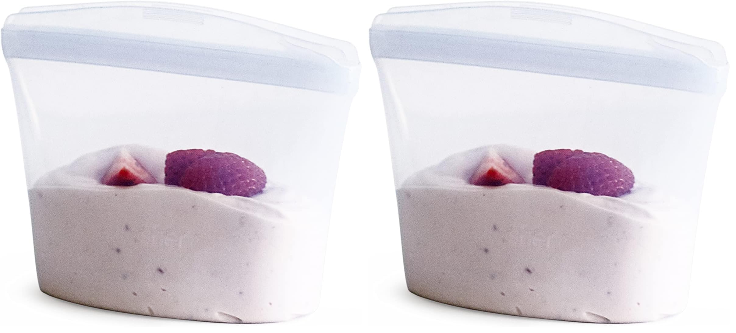 Stasher Premium Silicone Reusable Food Storage Bag, Clear | Microwave, Sous Vide, Dishwasher, Oven and Freezer Safe | BPA Free, Leak-free, Eco-friendly, 1-Cup Bowl (Pack of 2)