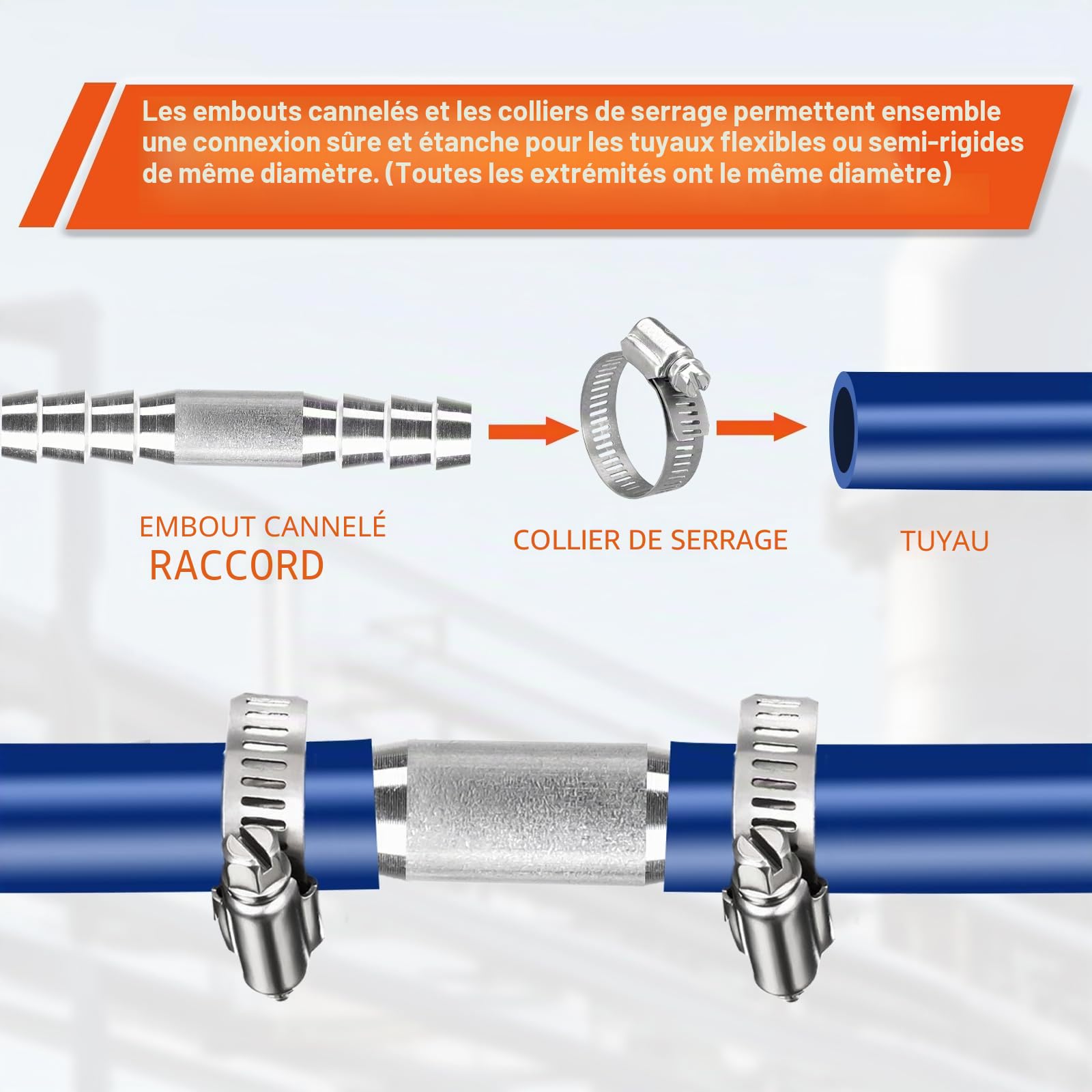 Lot de 8 Ensemble Raccord de Tuyau en I 10mm Connecteur de Tuyau Pneumatique, Raccord de Tuyau en I en Acier Inoxydable SUS 304, Connecteur de Tuyau à 2 Voies avec 12 Colliers pour Gaz, Eau