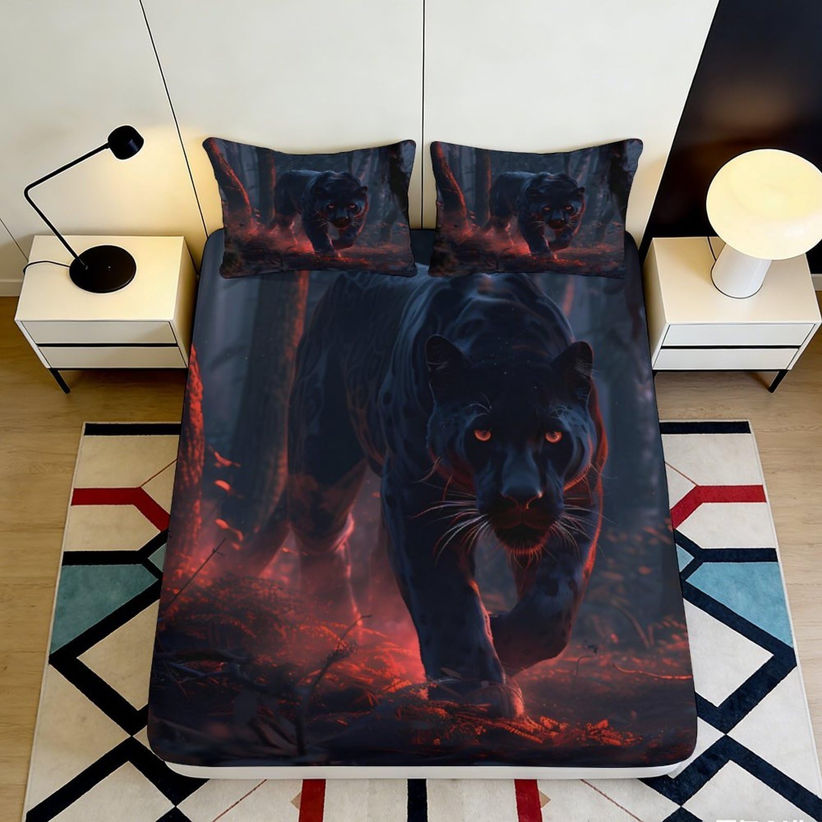 Kjhgrfrdk Style-10 3D Printed Cool Panther Fitted Sheet Microfiber Deep Pocket Non-Slip Bedding Set Panther Mattress Fitted Cover For Adult Teen Bedroom Washable 180X200x25cm