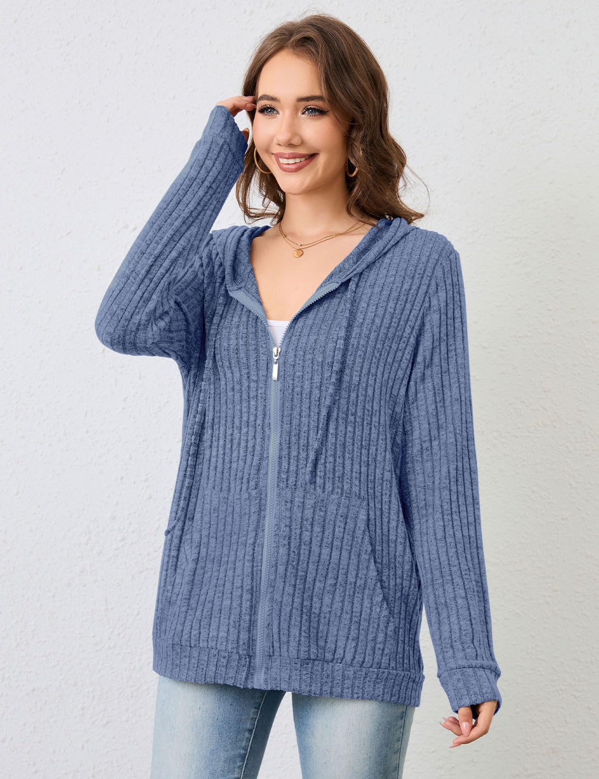 Flikity Sweat à capuche zippé pour femme - Veste à capuche basique - Pour l'été et l'automne