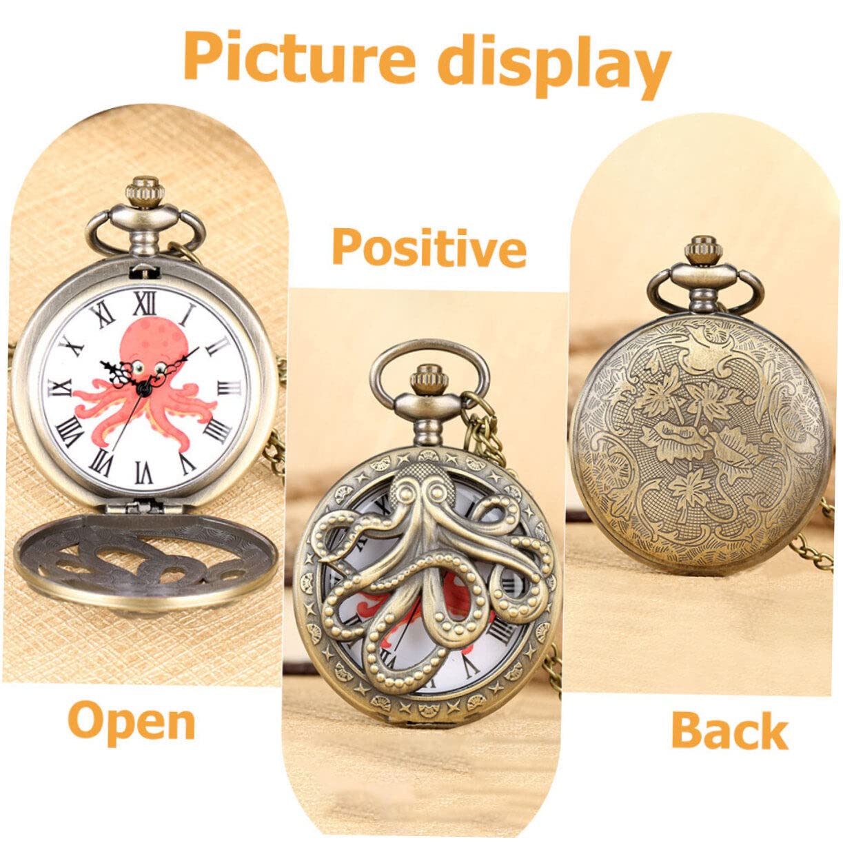 Gatuida 4 Pièces Montre De Poche Pieuvre Montres De Poche pour Hommes Chaîne De De e Chaîne De e Cadeau pour Les Hommes De e Ancienne Steampunk Alliage Collier