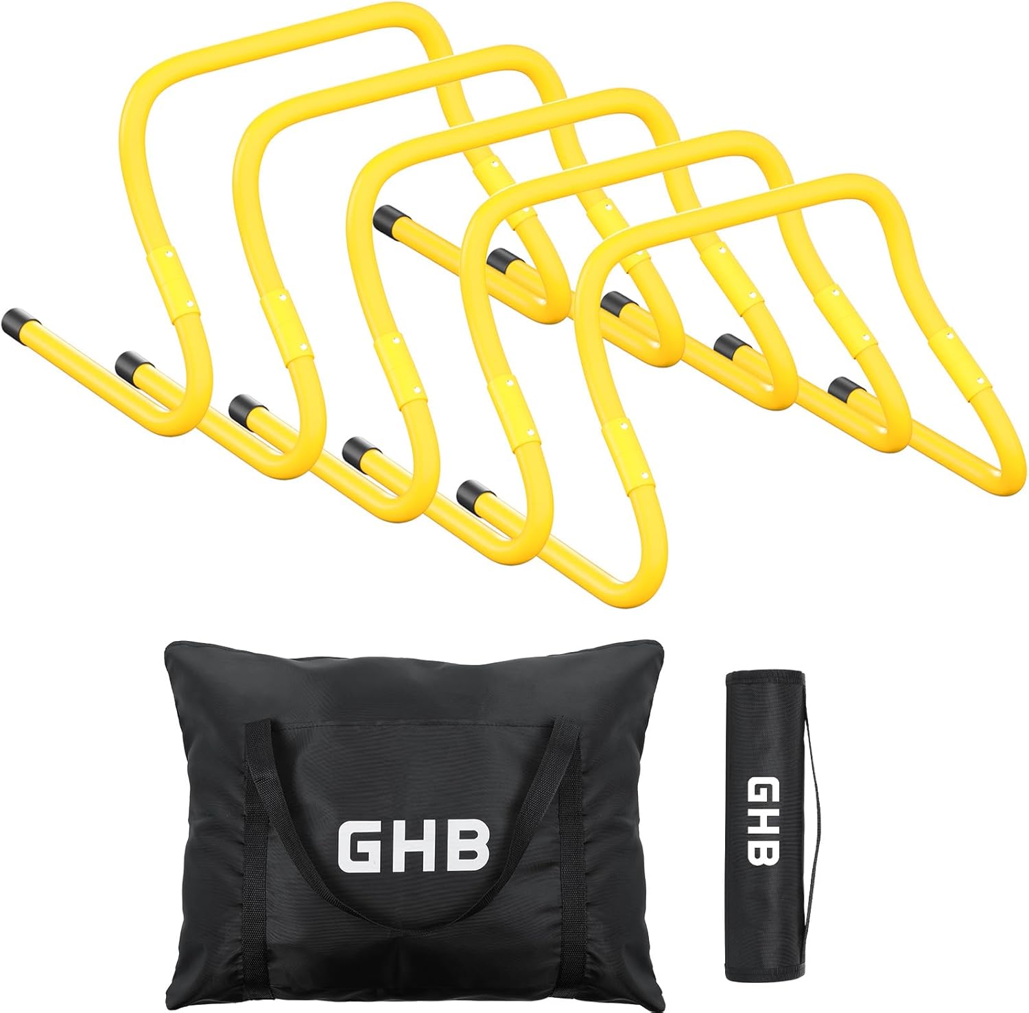 GHB Agility Hurdles 5/6 Pack Foldable Speed Agility Training Hurdles Adjustable Sturdy Hurdles Training Equipment Set with Carry Bag for Amateur, Athletes, Soccer, Basketball