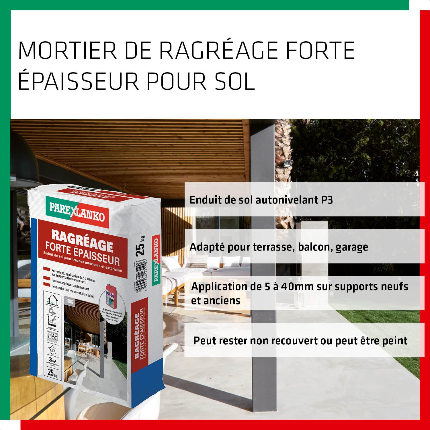 Parexlanko - Ragréage Forte Epaisseur - Gris - Préparation des sols intérieurs et extérieurs - Autonivelant - 5 à 40 mm - Idéal terrasse, garage - 25kg