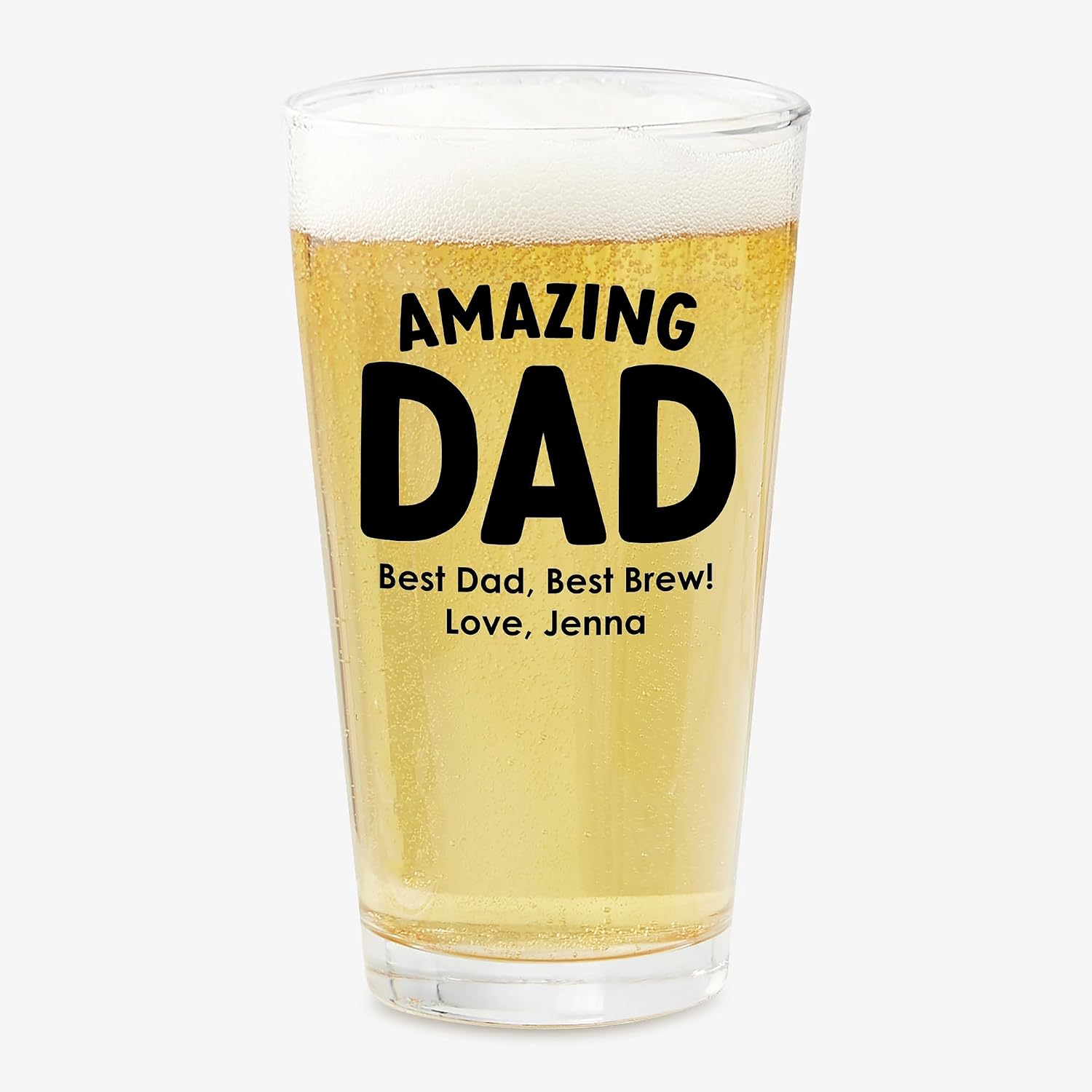 Personalization Universe Amazing Dad Personalized Printed Pint Glass – Custom Text – 16 oz. Clear Glass – Individually Boxed – Made in the USA