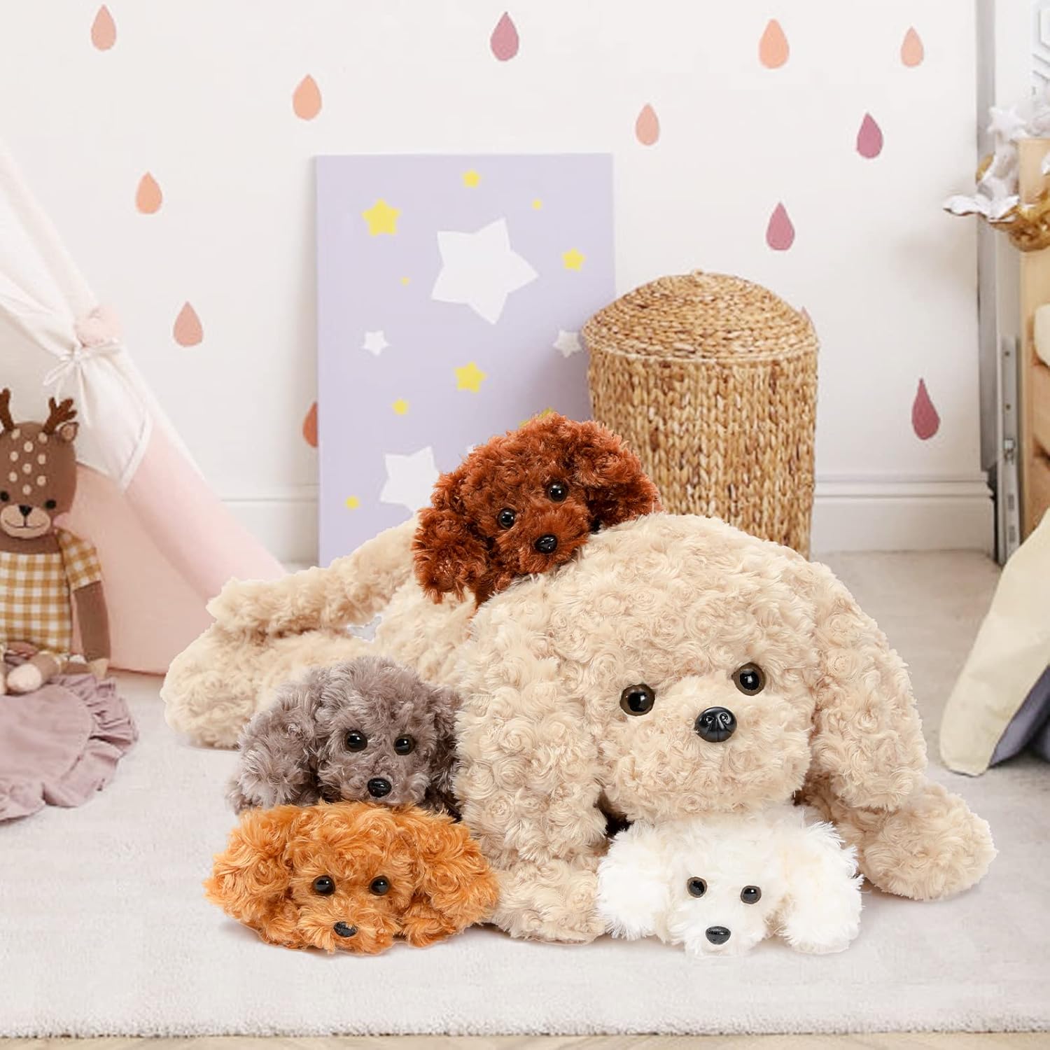 MorisMos Labradoodle Dog Stuffed Animals with Baby Inside, Soft 24 Inch Stuffed Poodle Dog Plush Toys, Puppy Stuffed Animal Toys Gift for Kids, Girls, Boys Christmas, Birthday, Labradoodle