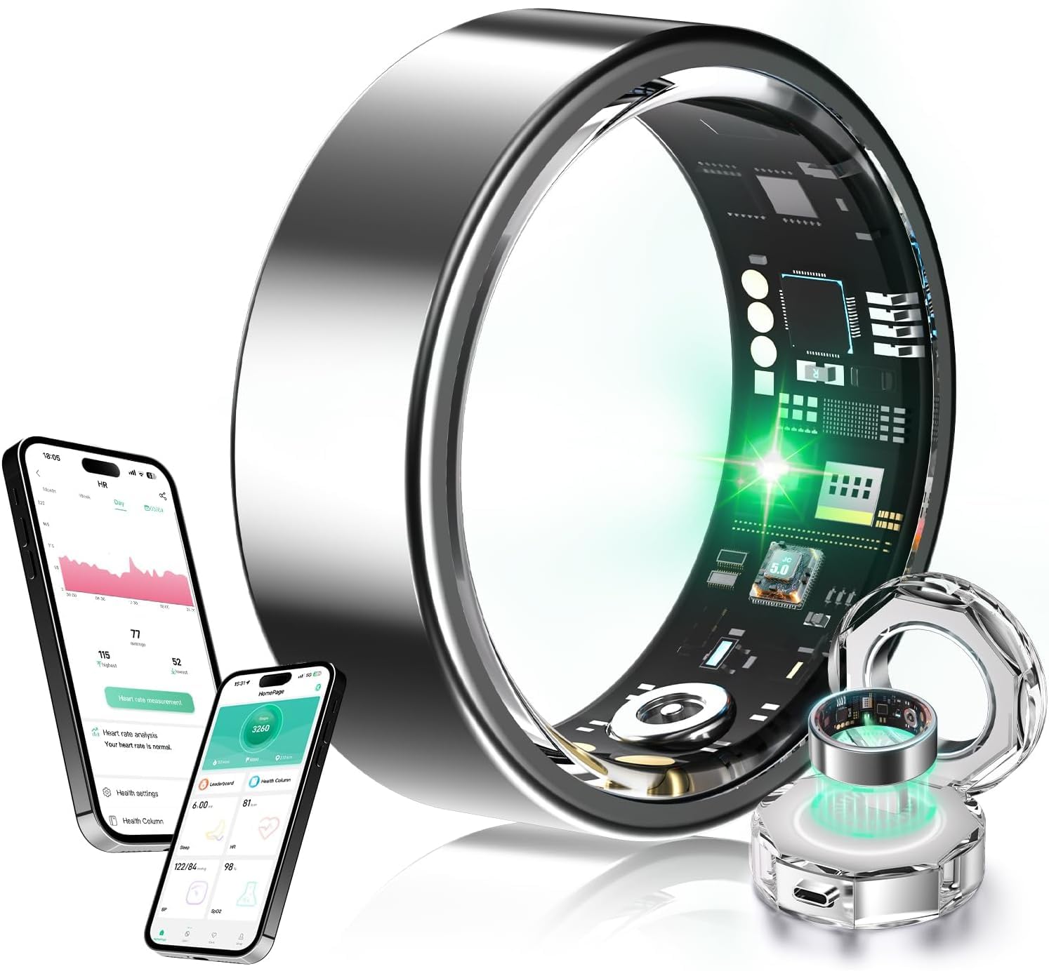 Anello intelligente impermeabile con correzione degli errori di misurazione, design aggiornato per un tracciamento accurato, finitura elegante