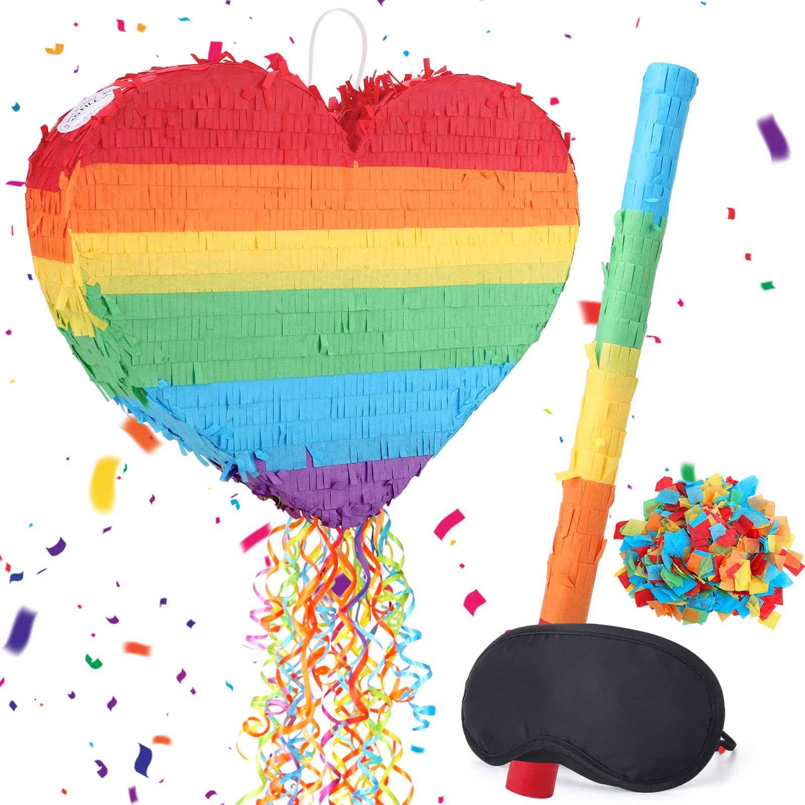 Photo 1 of Heart Piñata Heart Shaped Piñata Party Game Supplies with Blindfold and Bat,Pull String Pinata for Birthday Party Decorations Party Holiday Celebration Supply