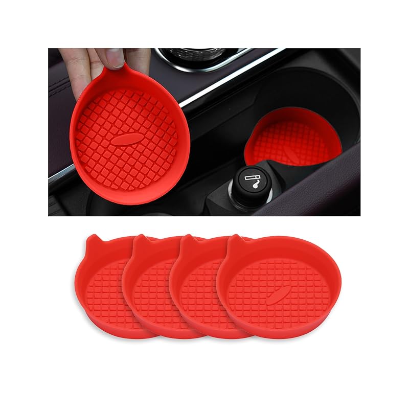 Kit com 4 bases de silicone para porta-copos automotivo Couslcd vermelhas