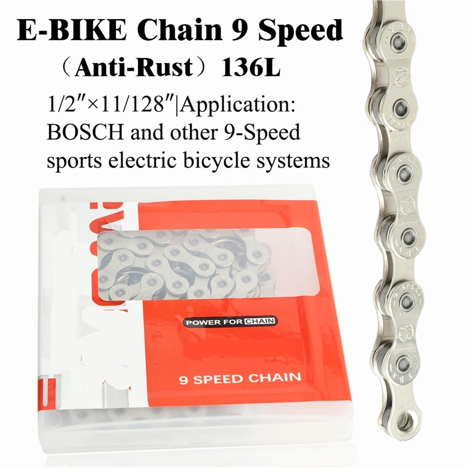chaîne de vélo Chaîne de vélo 8, 9, 10, 11 et 12 vitesses, 136 maillons, antirouille, for vélos électriques sport. d'origine pour réparation de vélo(9 Speed)