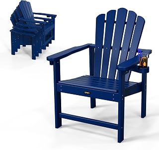 VINGLI Plastic Folding Adirondack Chair with Cup Holder, 100% Recyclable HDPE Material, Comfortable 380lb Weight Capacity for Outdoor Pool Patio Lounge Chair Lawn Furniture Fire Pit, 1 Pack, Navy Blue